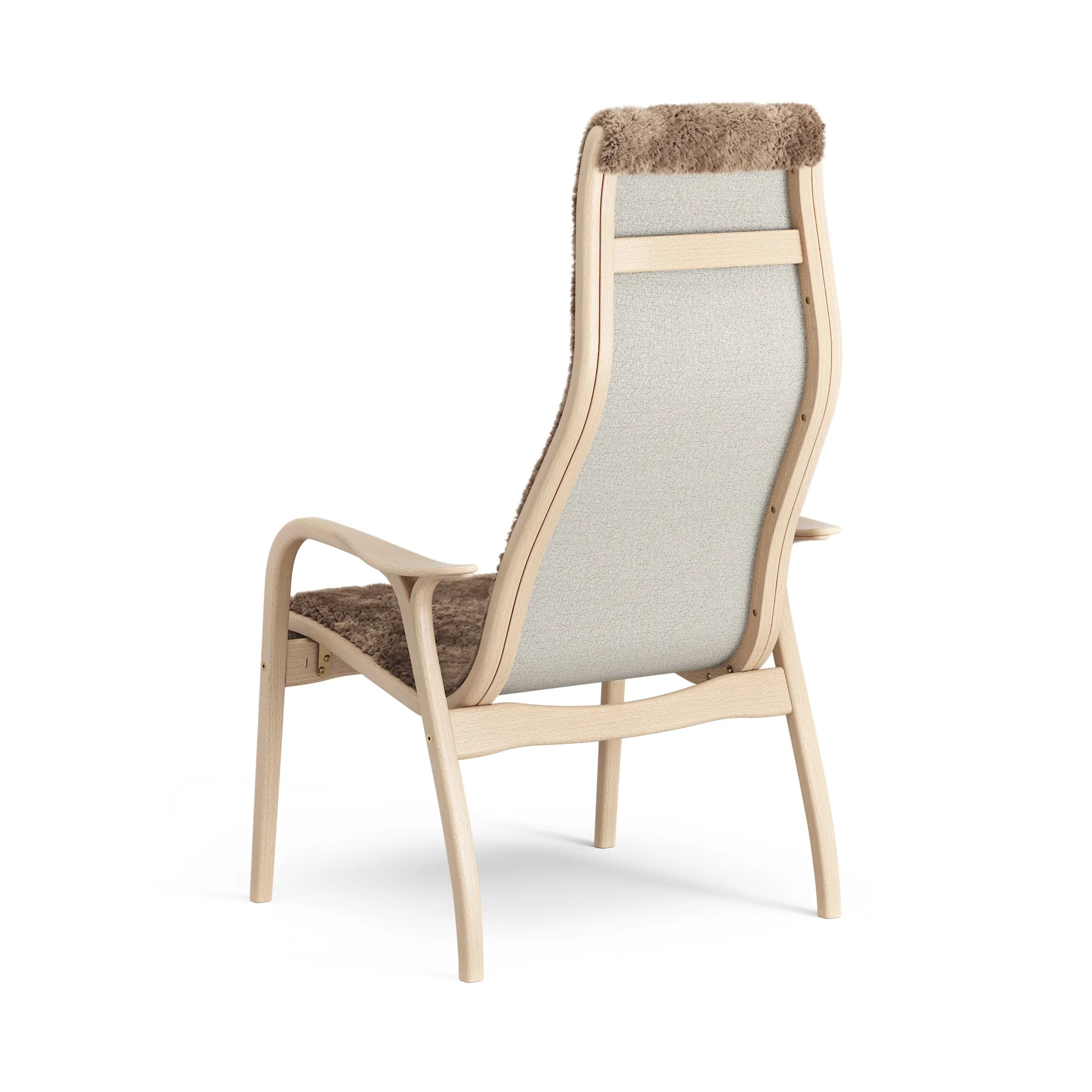 Lamino arm chair laquered beech/sheep skin, Sahara (nougat brown) Swedese