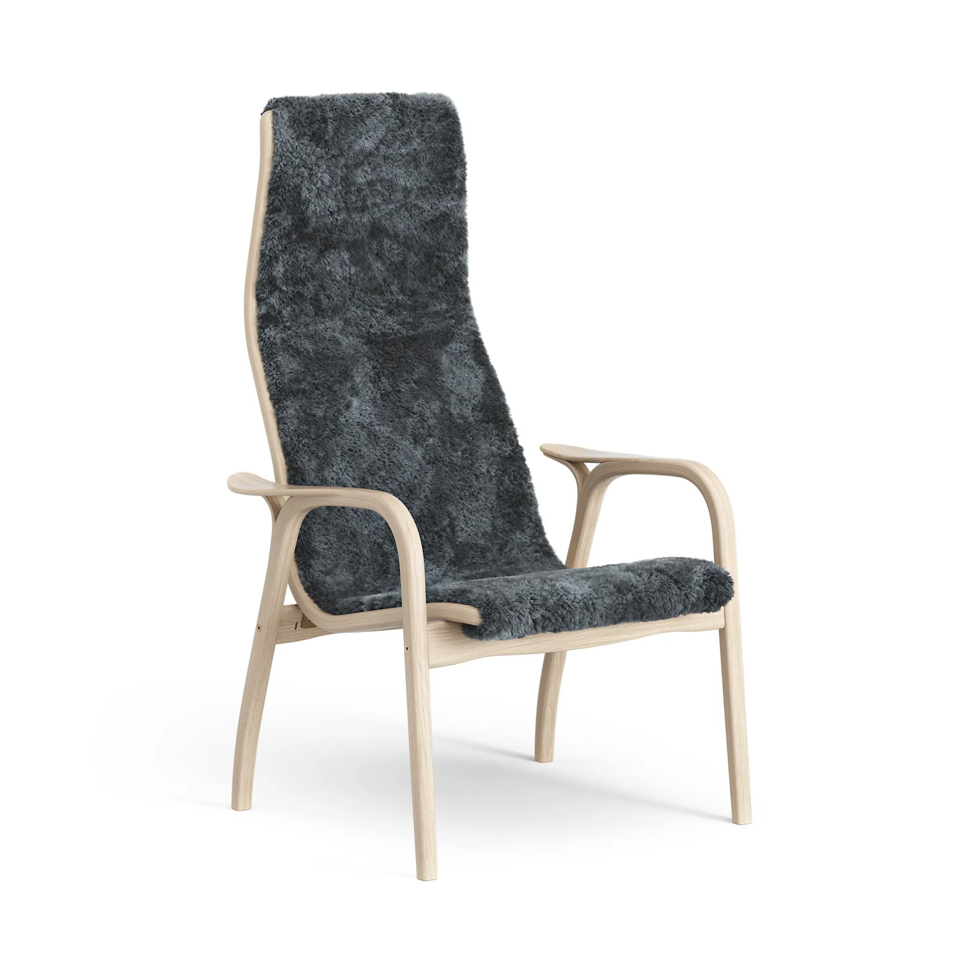 Lamino arm chair white pigmented oak/sheep skin, Charcoal (dark grey) Swedese