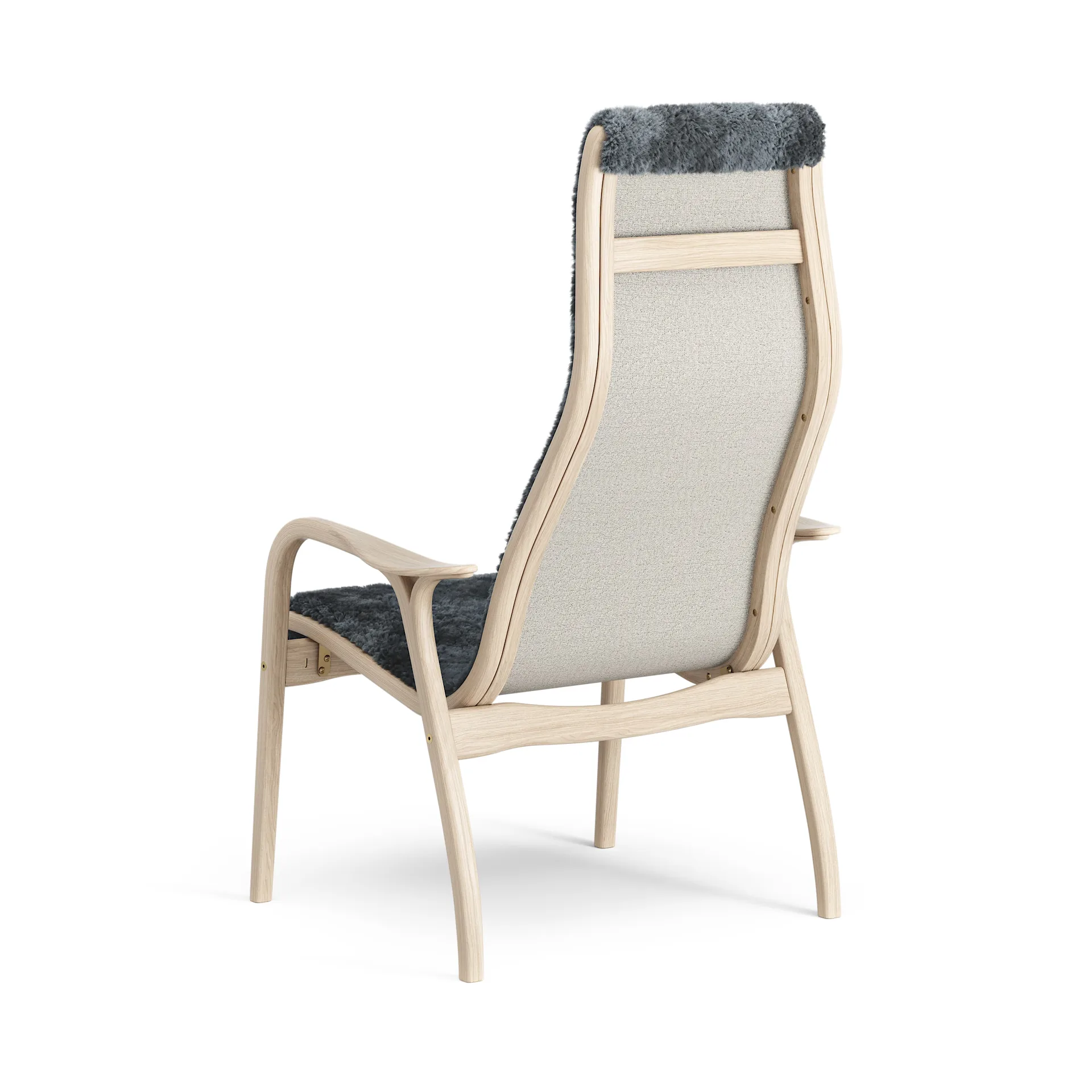 Lamino arm chair white pigmented oak/sheep skin, Charcoal (dark grey) Swedese