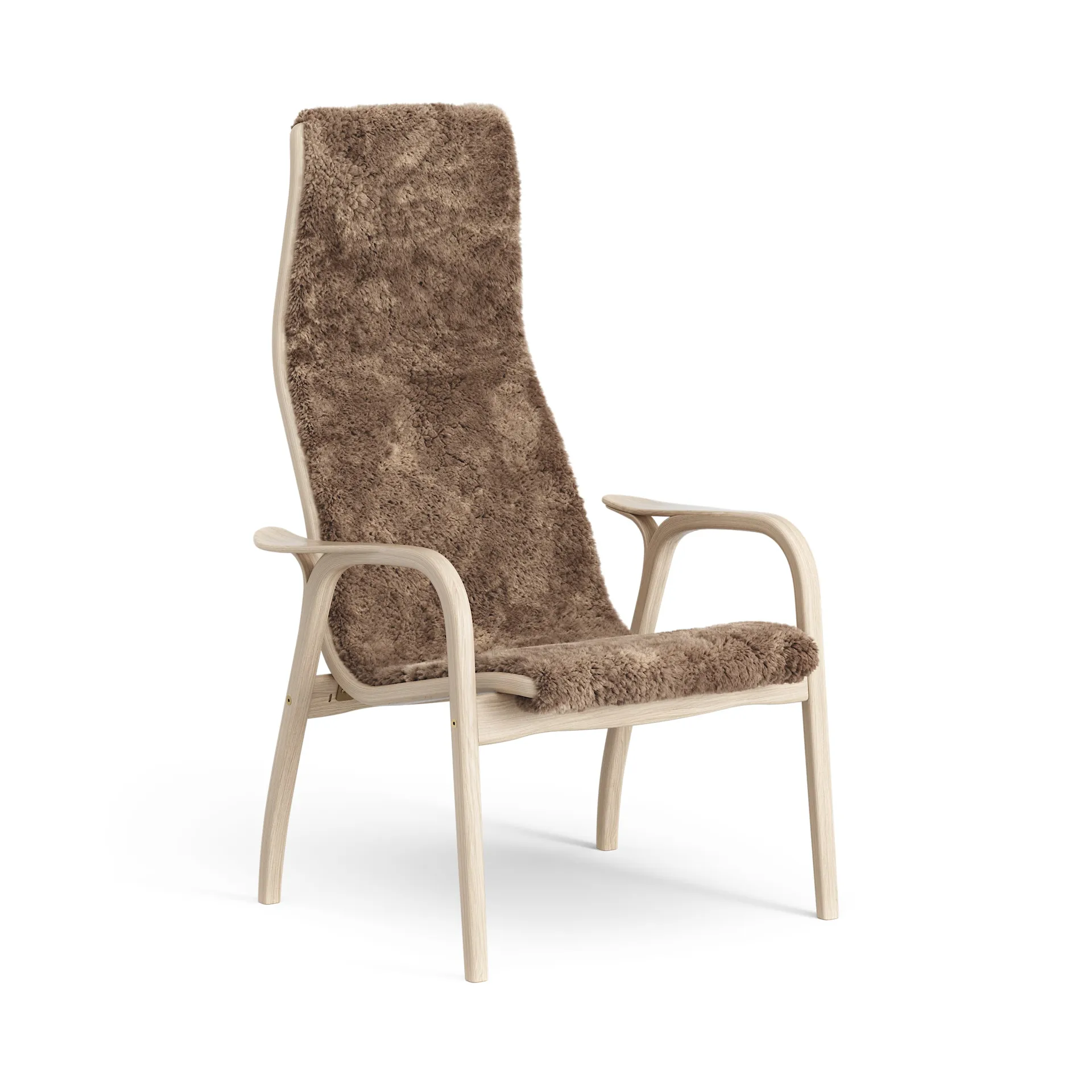 Lamino arm chair white pigmented oak/sheep skin, Sahara (nougat brown) Swedese