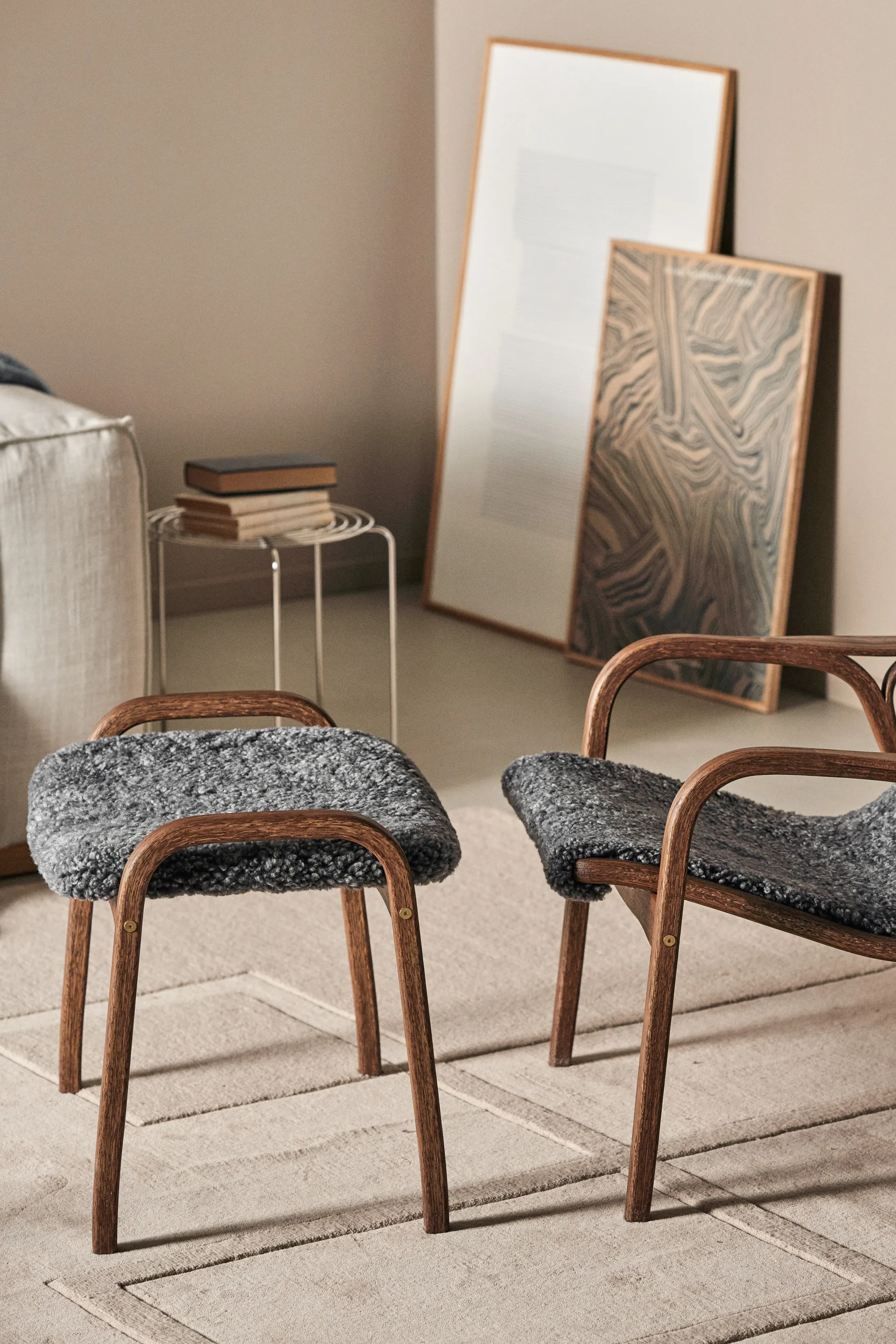 Lamino armchair and footstool oak/sheepskin Special Edition, Rubio Monocoat Chocolate-Charcoal Swedese