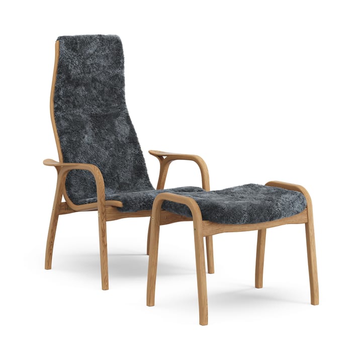 Lamino armchair and footstool oiled oak/sheepskin - Charcoal (dark grey) - Swedese