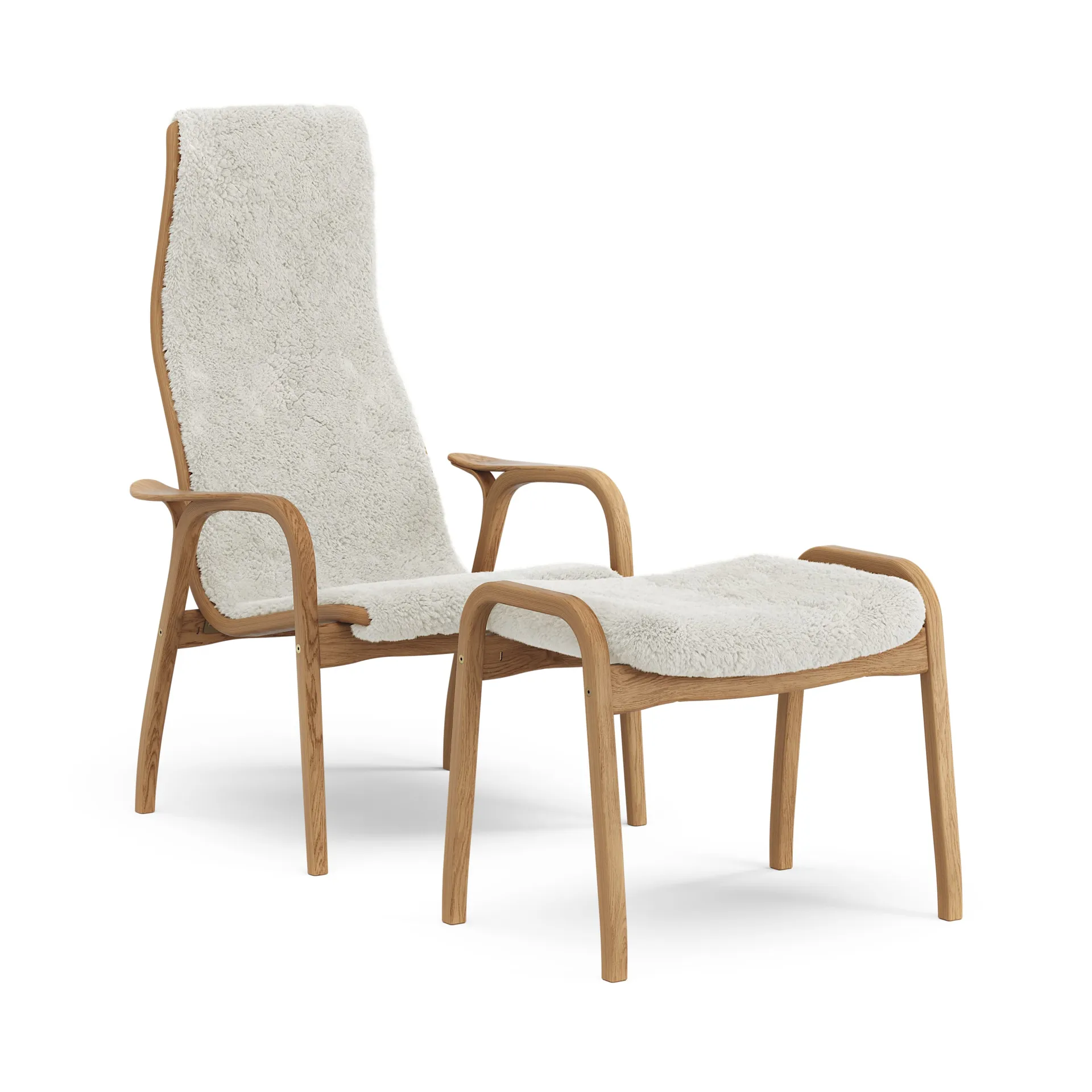 Lamino armchair and footstool oiled oak/sheepskin, Off-white (white) Swedese
