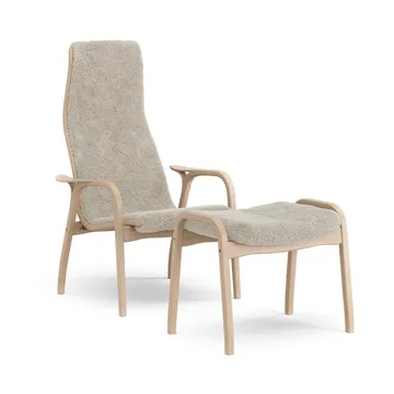 Lamino armchair and footstool - Sheepskin Moonlight-laquered beech - Swedese