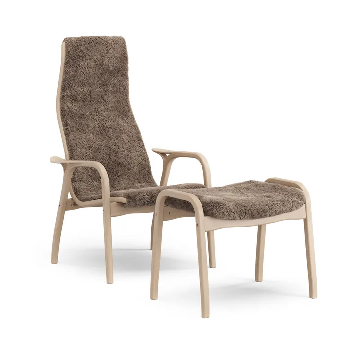 Lamino armchair and footstool - Sheepskin Sahara-laquered beech - Swedese