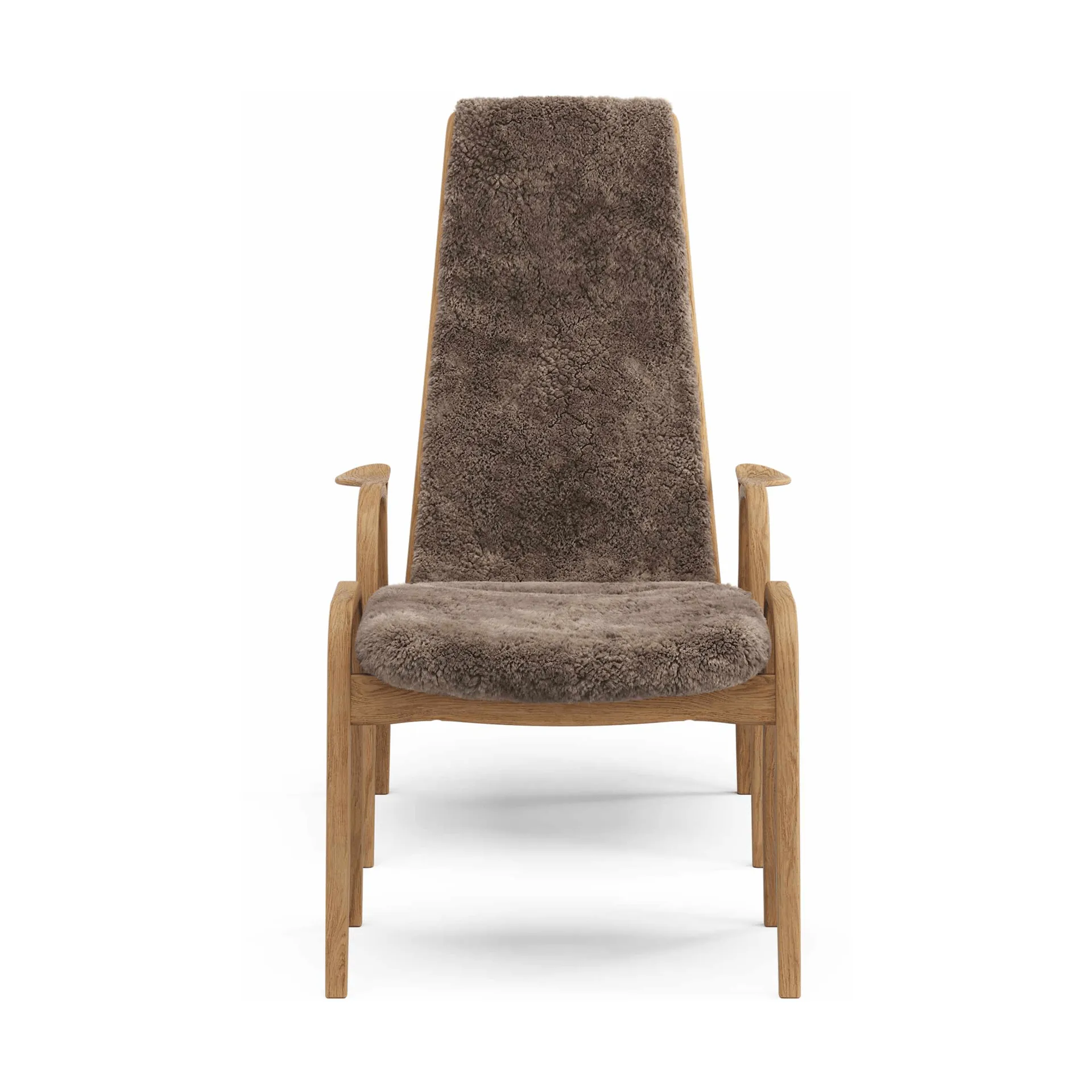 Lamino armchair and footstool, Sheepskin Sahara-oiled oak Swedese