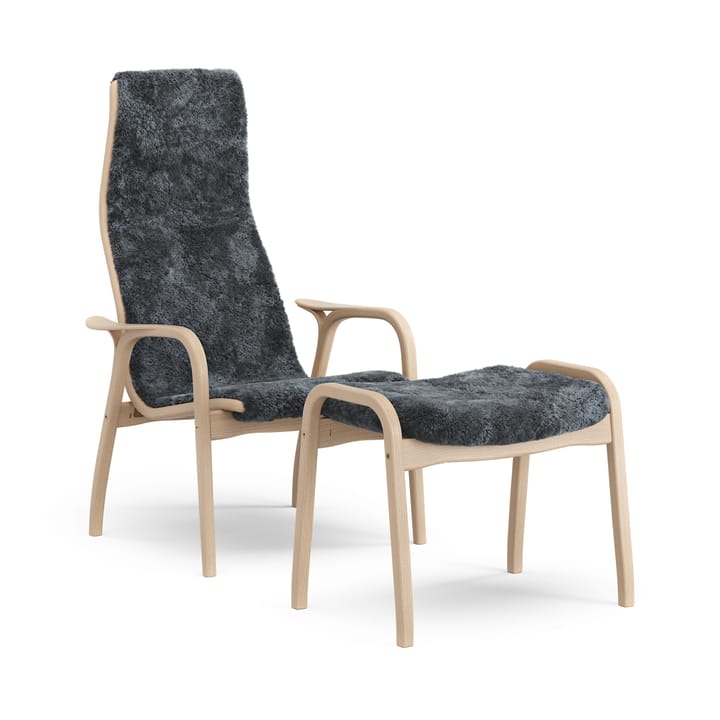Lamino armchair and footstool varnished beech/sheepskin - Charcoal (dark grey) - Swedese