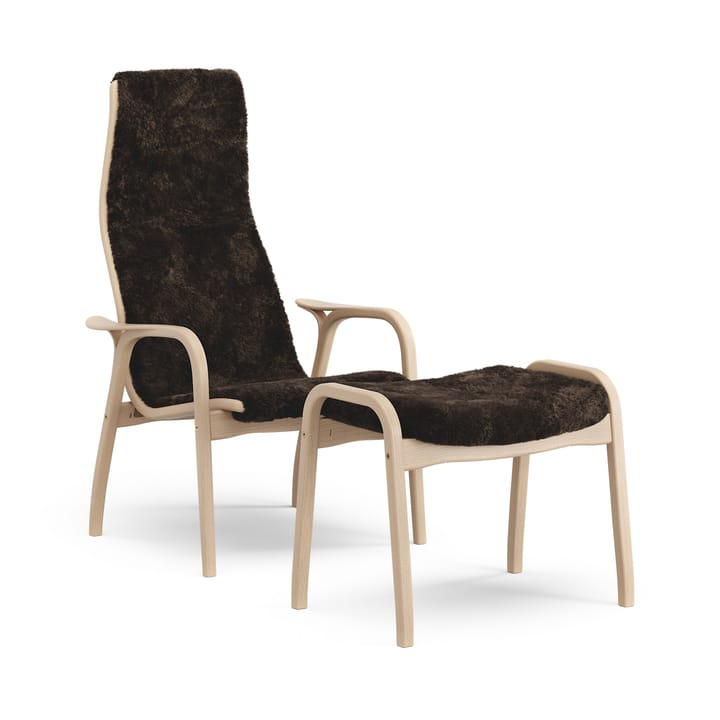 Lamino armchair and footstool varnished beech/sheepskin - Espresso (brown) - Swedese