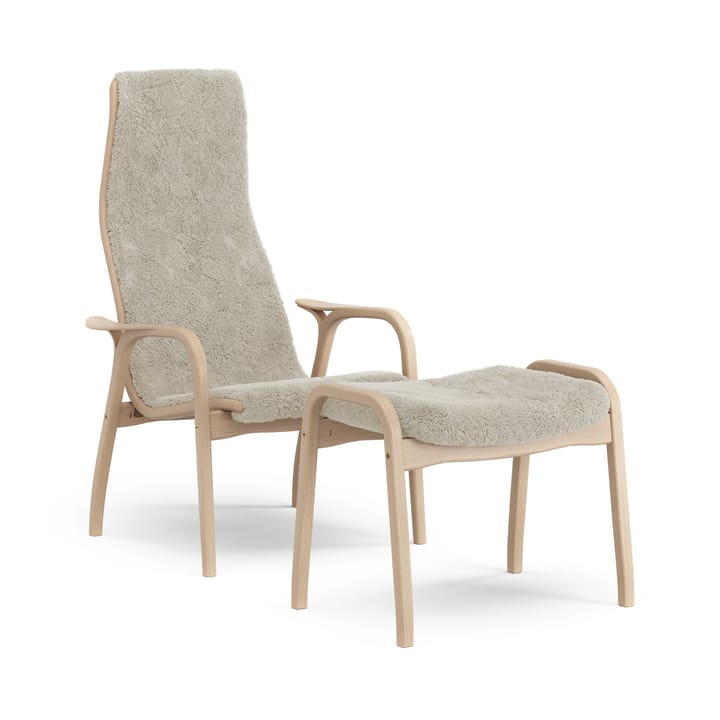 Lamino armchair and footstool varnished beech/sheepskin - Moonlight (beige) - Swedese