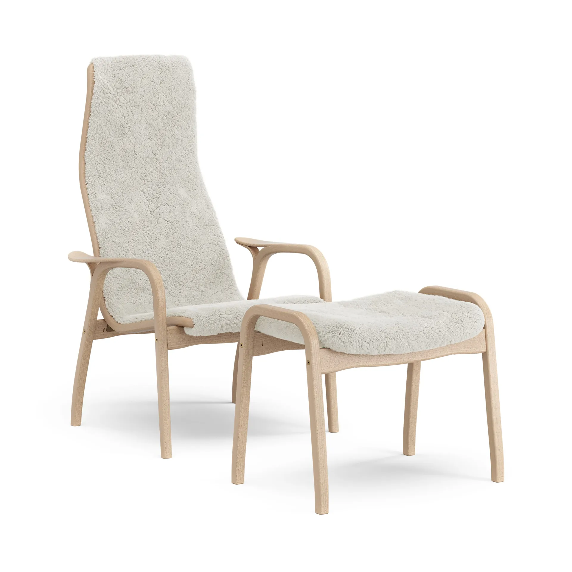 Lamino armchair and footstool varnished beech/sheepskin, Off-white (white) Swedese