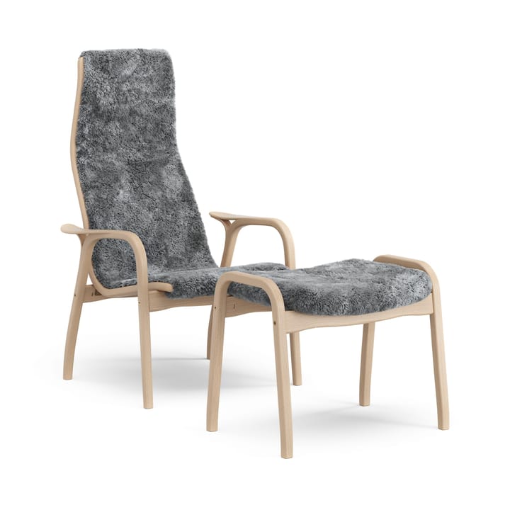 Lamino armchair and footstool varnished beech/sheepskin - Scandinavian Grey - Swedese