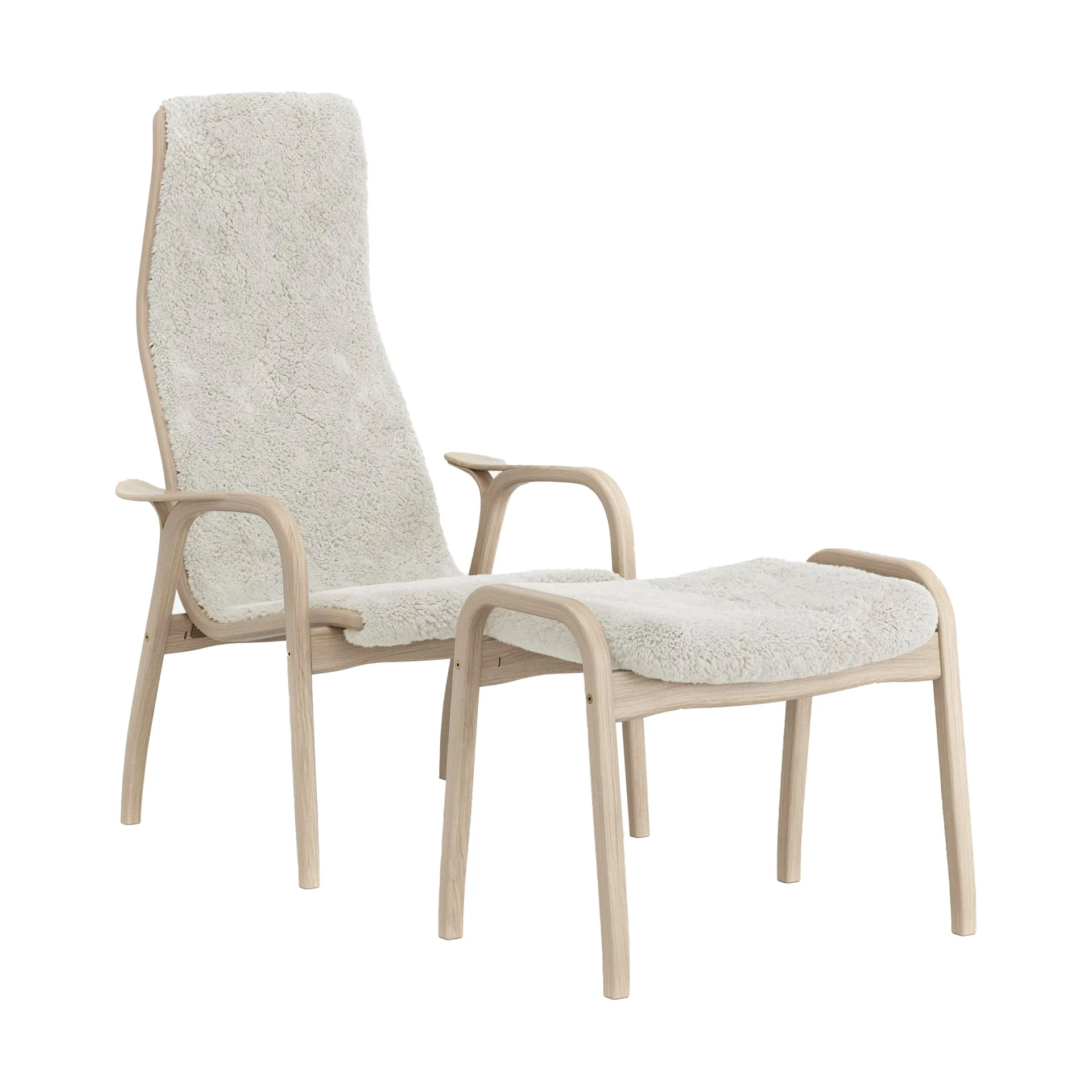 Lamino armchair and footstool white pigmented oak/sheep skin, Off white Swedese