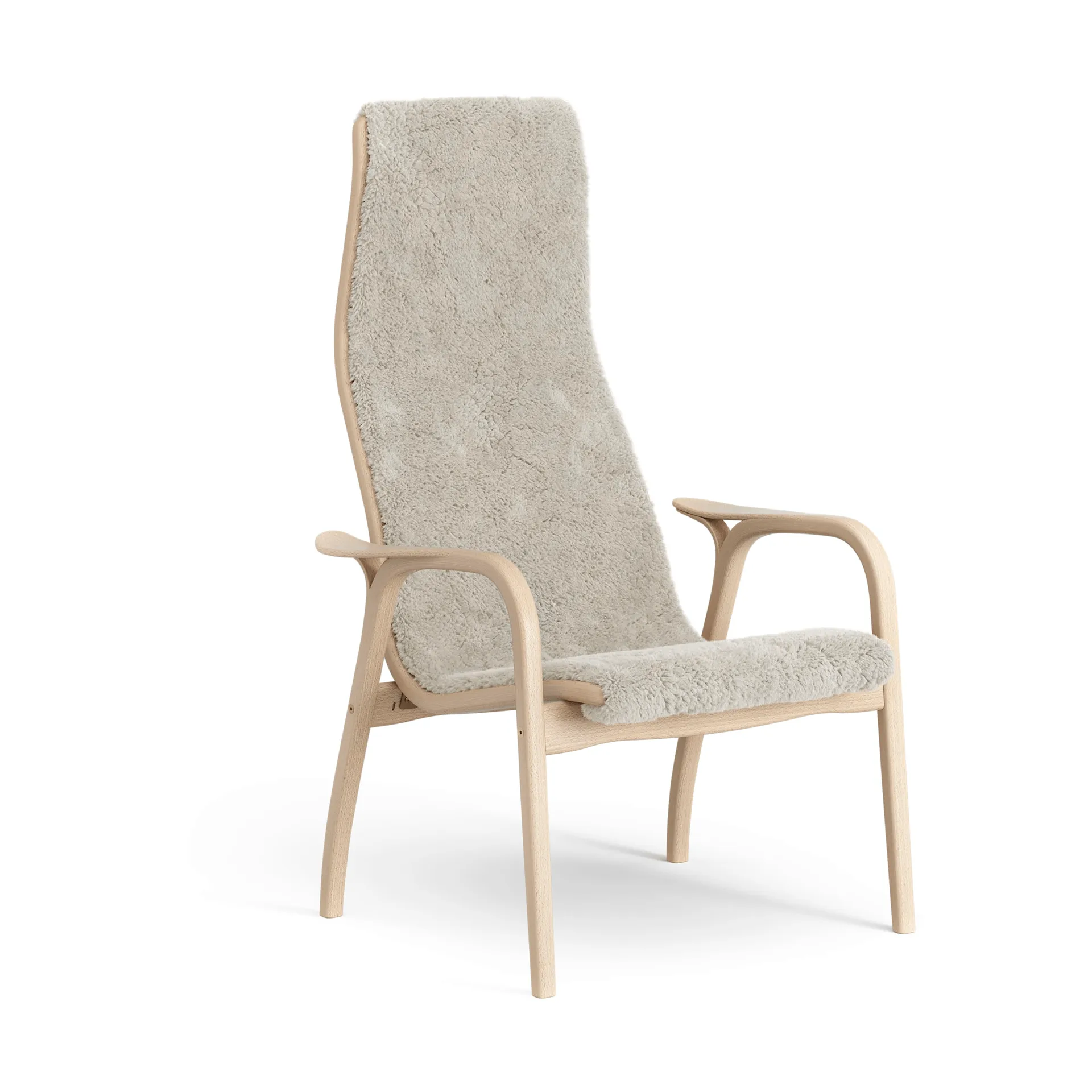 Lamino armchair, Sheepskin Moonlight-lacquered beech Swedese