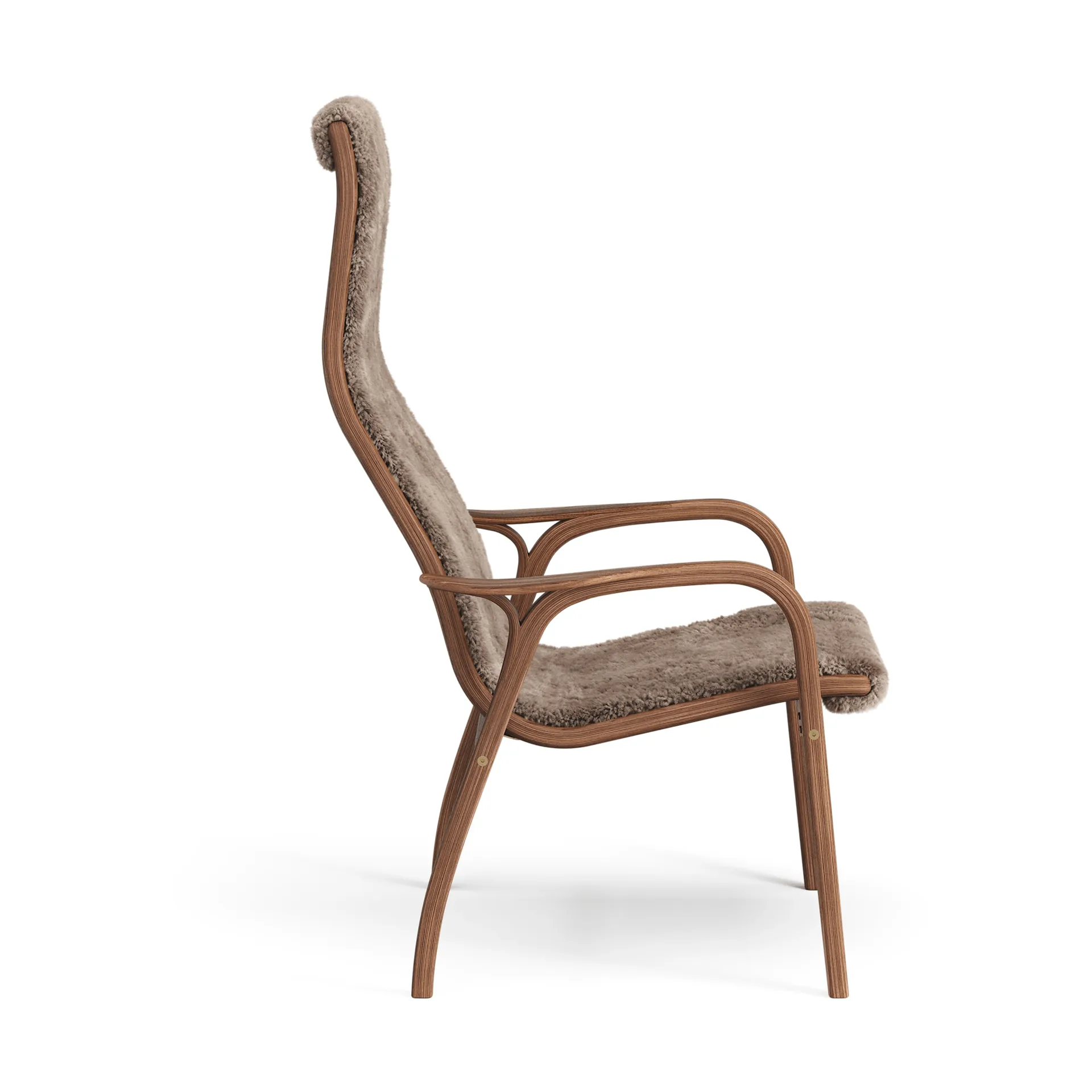 Lamino armchair, Sheepskin Sahara-lacquered walnut Swedese