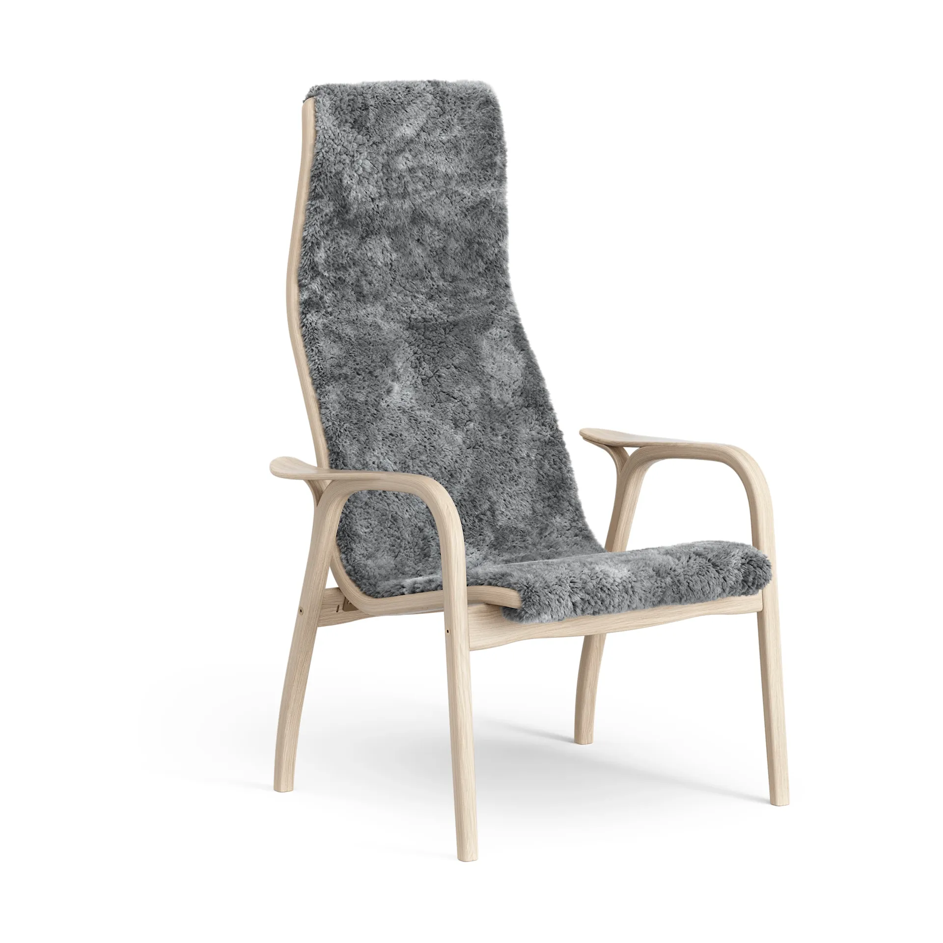 Lamino armchair, Sheepskin Scandinavian grey-white pigmented oak Swedese