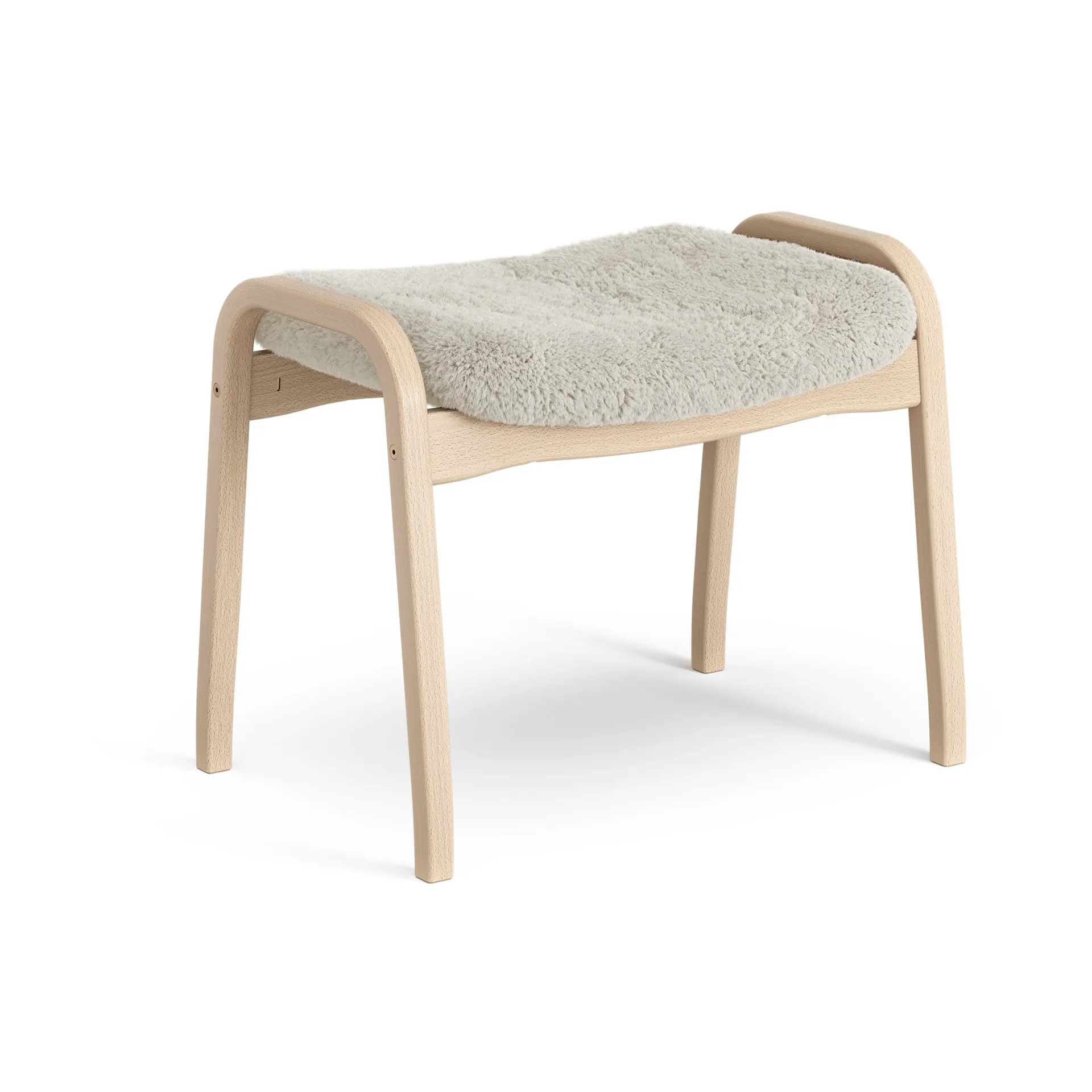 Lamino footstool, Sheepskin Moonlight-lacquered beech Swedese