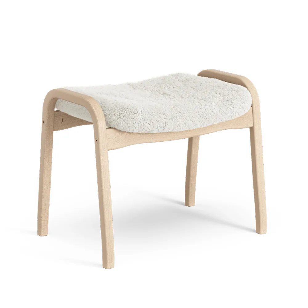 Lamino footstool, Sheepskin off-white, natural lacquered beech Swedese
