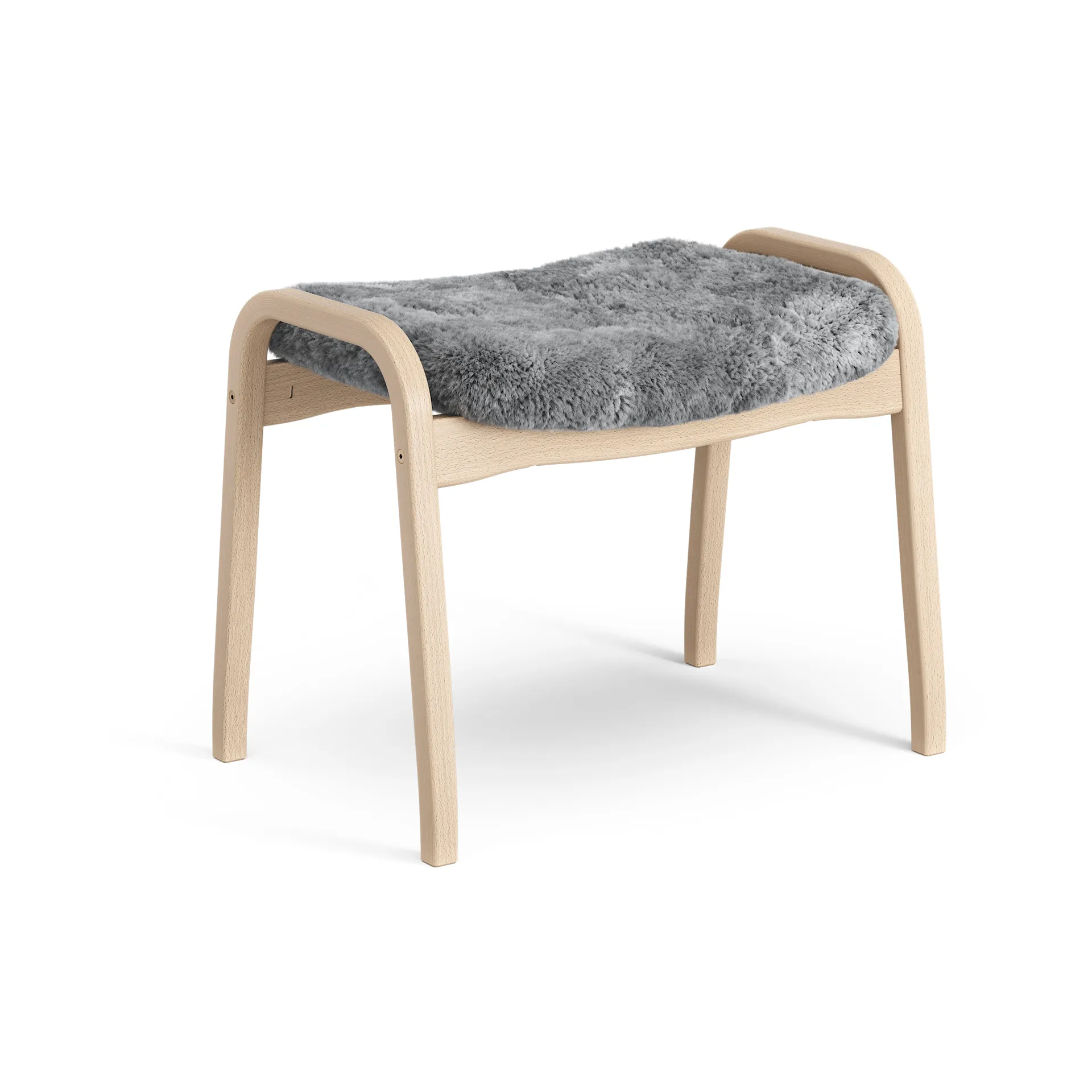 Lamino footstool, Sheepskin Scandinavian grey-lacquered beech Swedese