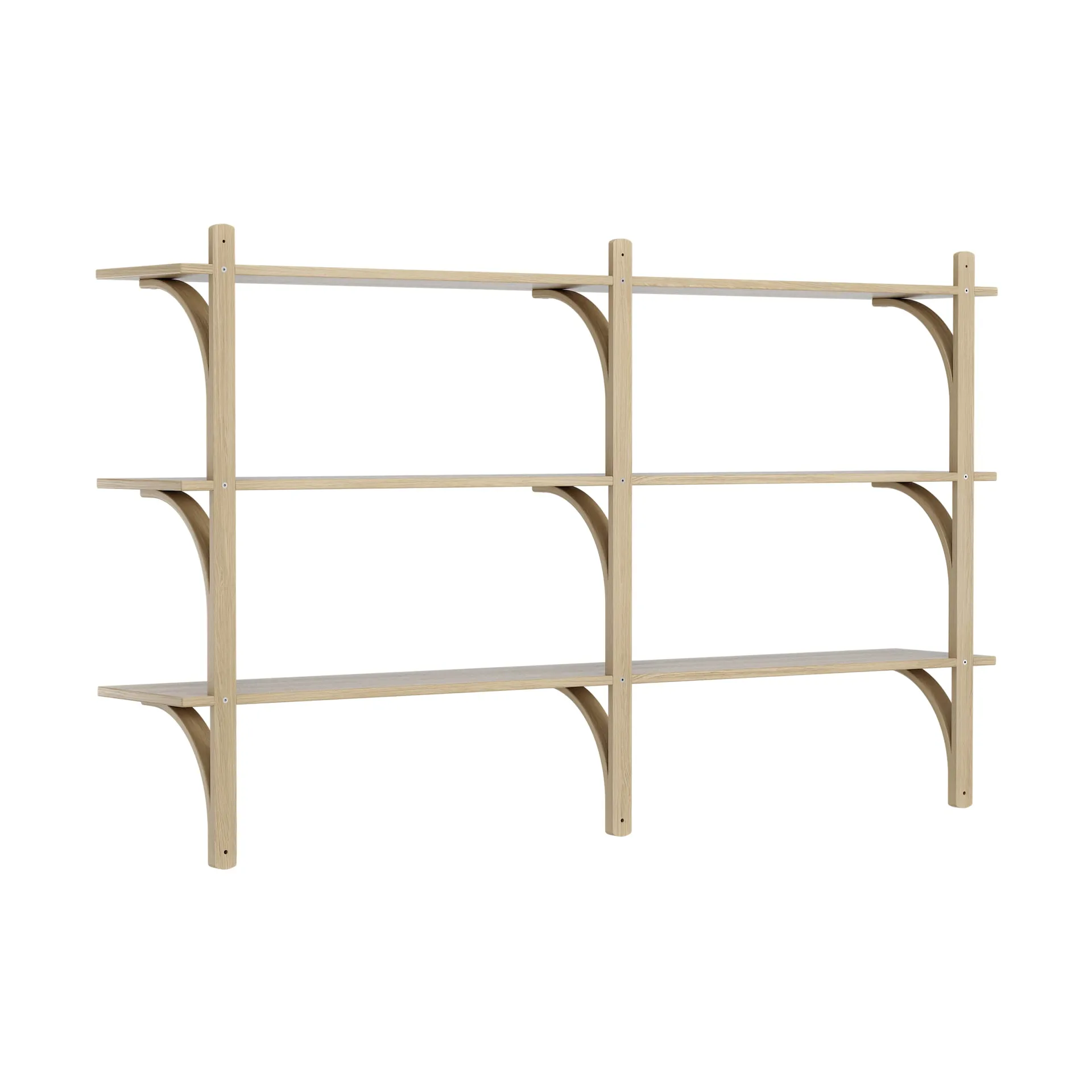 Levi shelf 3 shelves, Natural lacquered oak-brass, 180 cm Swedese