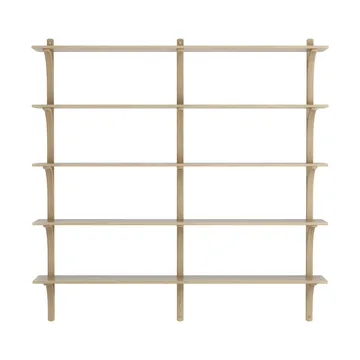 Levi shelf 5 shelves - Natural lacquered oak-brass, 180 cm - Swedese