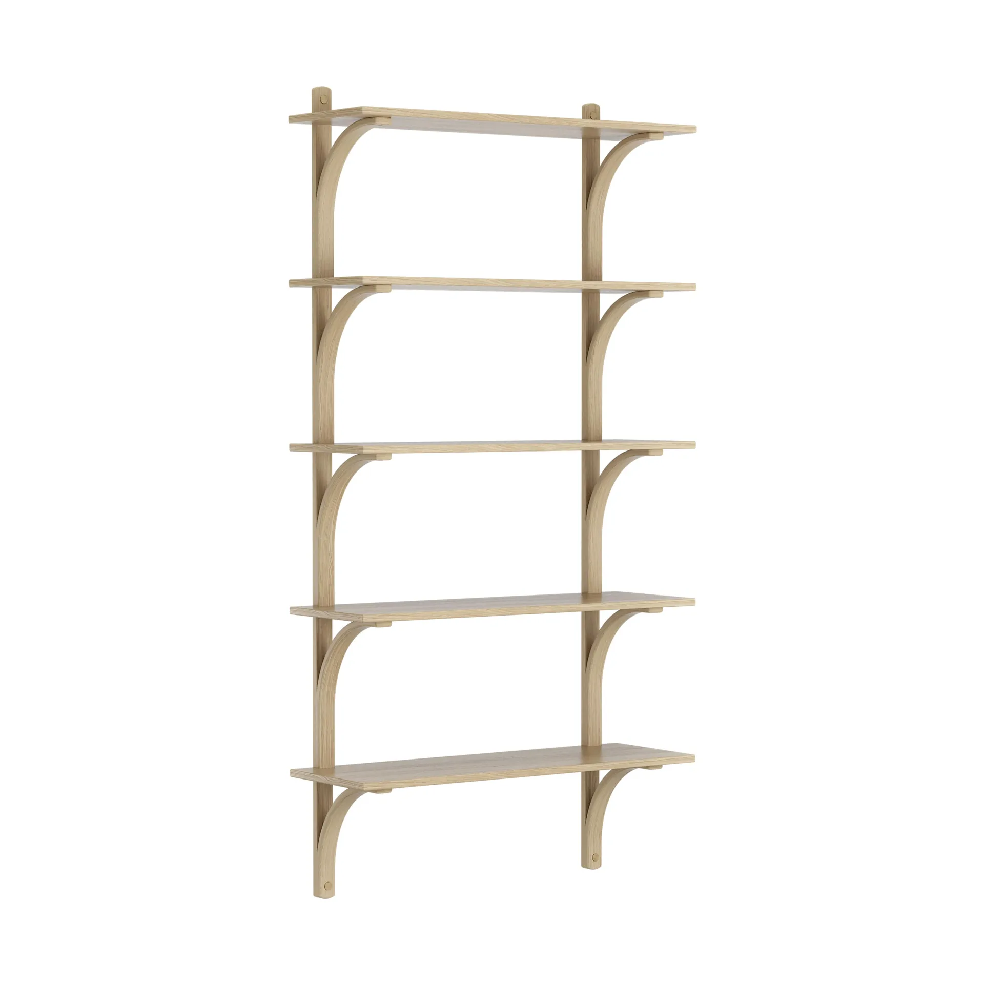 Levi shelf 5 shelves, Natural lacquered oak-brass, 90 cm Swedese