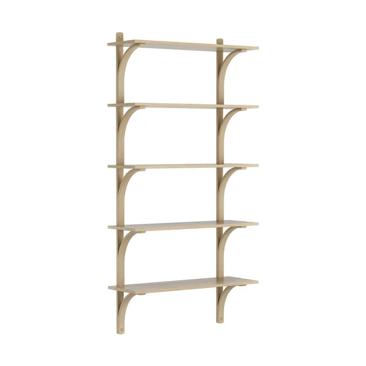 Levi shelf 5 shelves - Natural lacquered oak-brass, 90 cm - Swedese