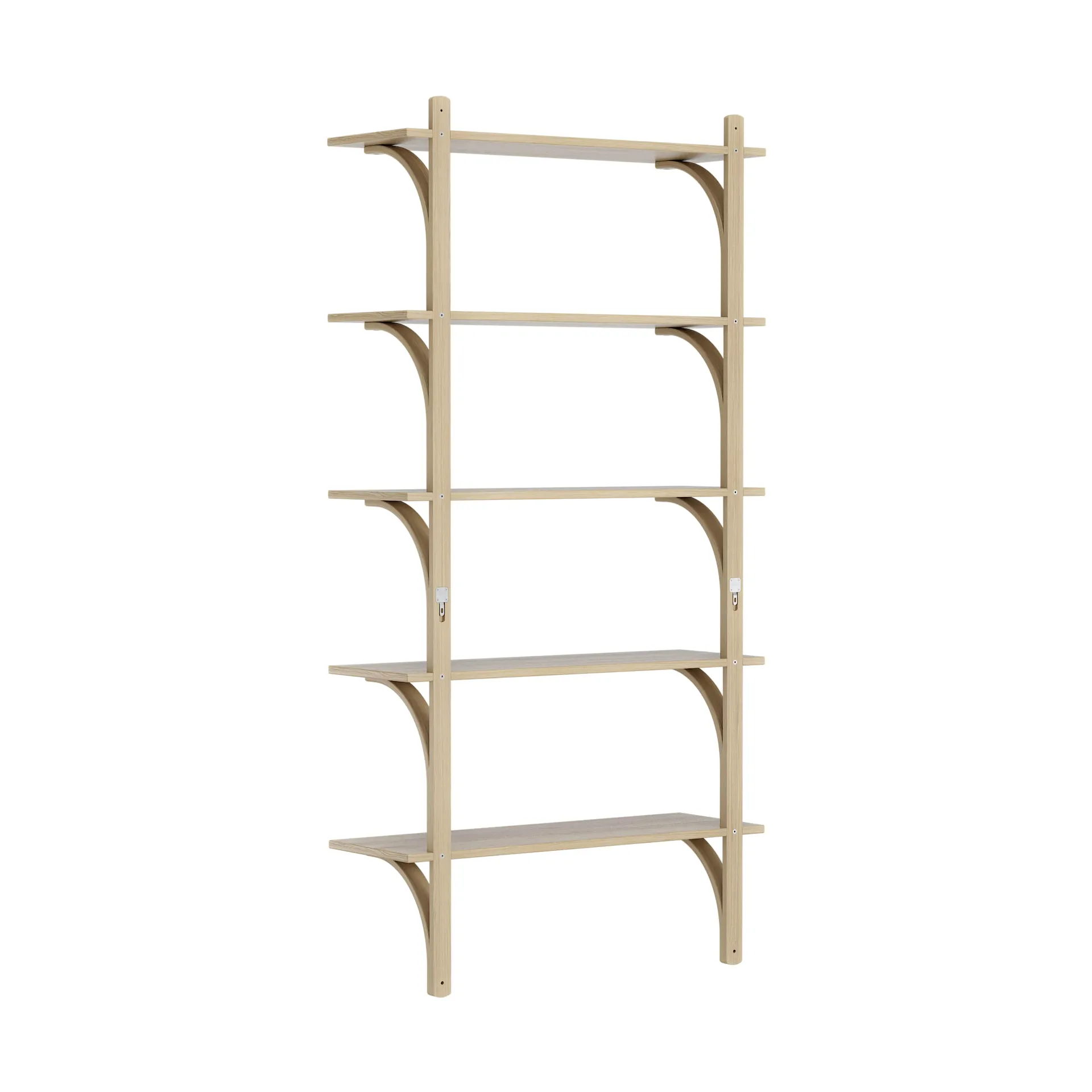 Levi shelf 5 shelves, Natural lacquered oak-brass, 90 cm Swedese