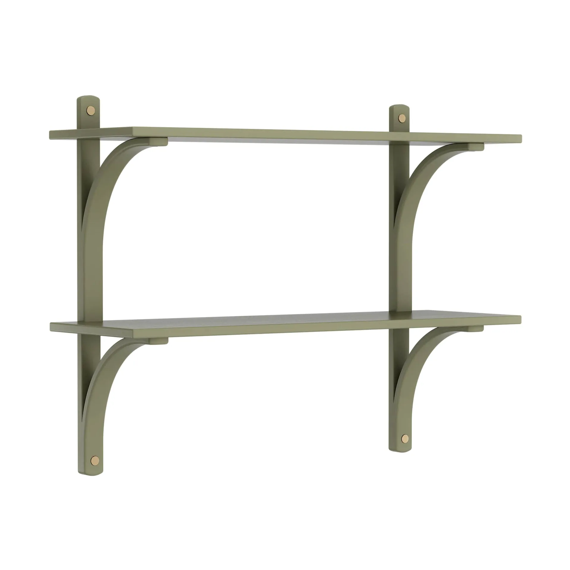 Levi shelf, Moss green, brass, 2 shelves, 90 cm Swedese