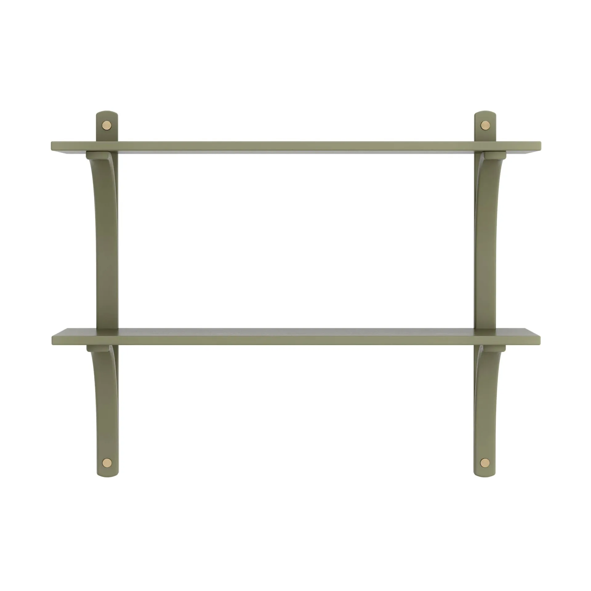 Levi shelf, Moss green, brass, 2 shelves, 90 cm Swedese