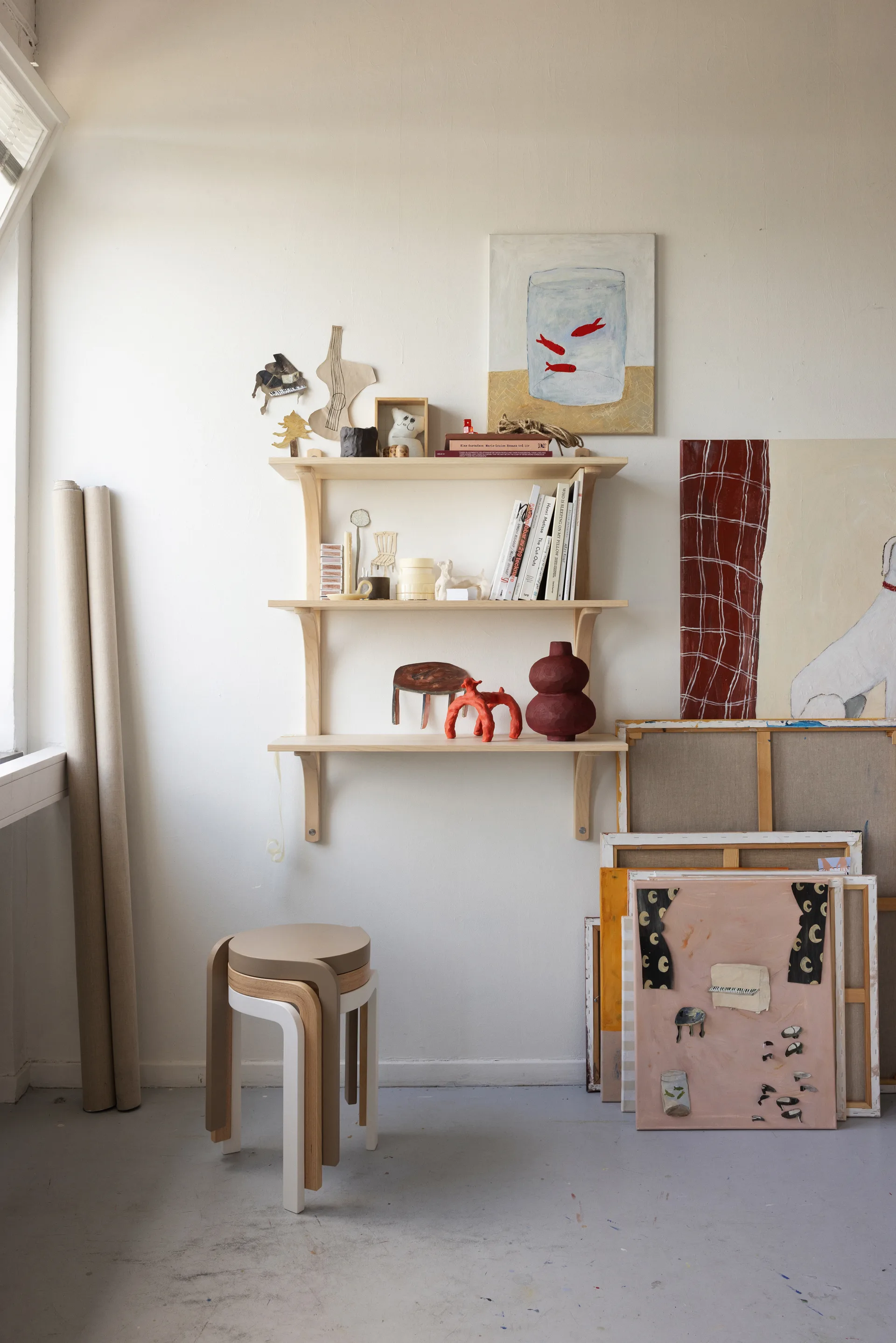 Levi shelf, White-pigmented oak-brass, 2 shelves, 180 cm Swedese