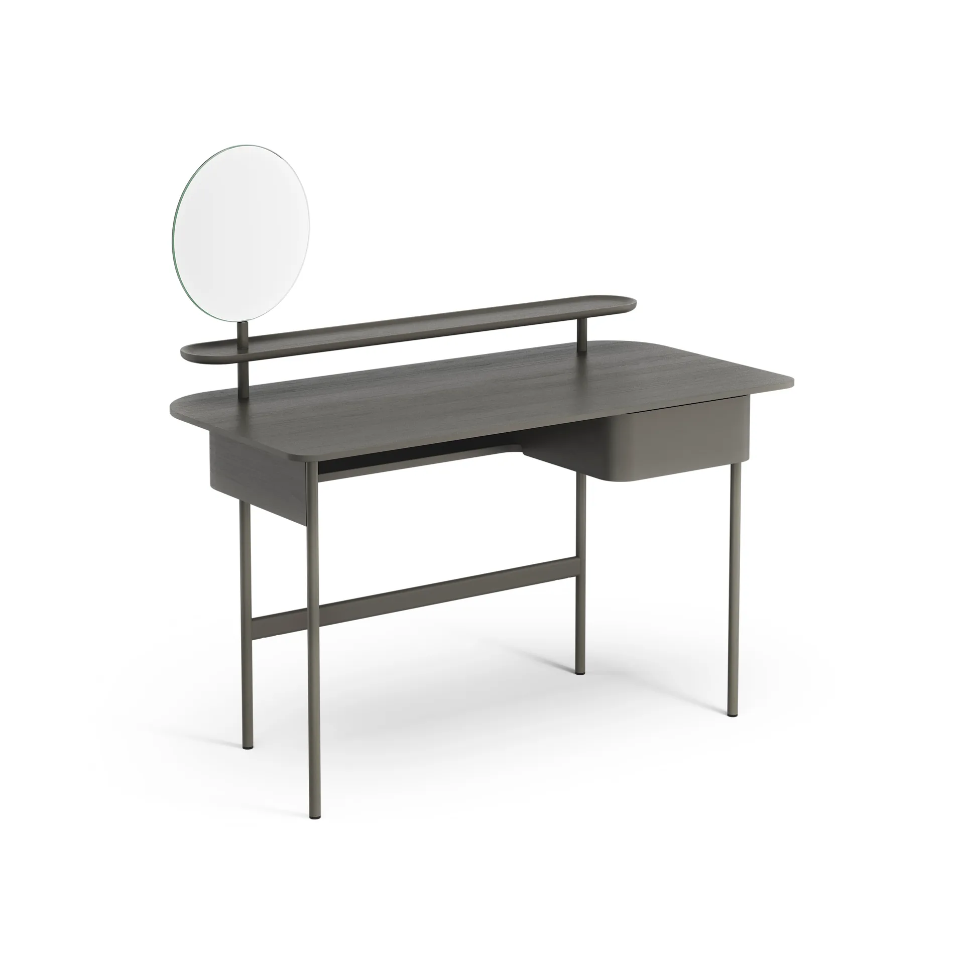 Luna desk with drawer, shelf and mirror, Oak orkan grey Swedese
