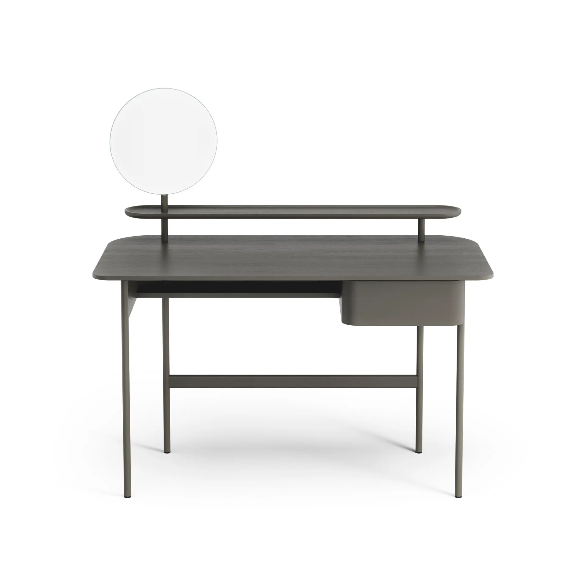 Luna desk with drawer, shelf and mirror, Oak orkan grey Swedese