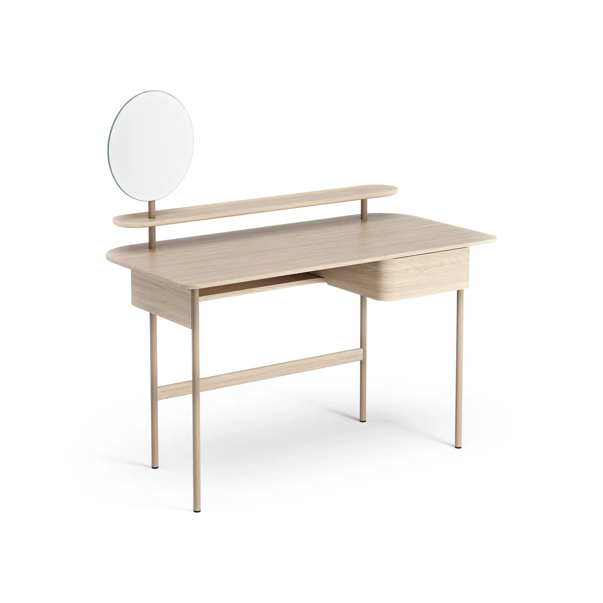 Luna desk with drawer, shelf and mirror, Oak white-pigmented Swedese