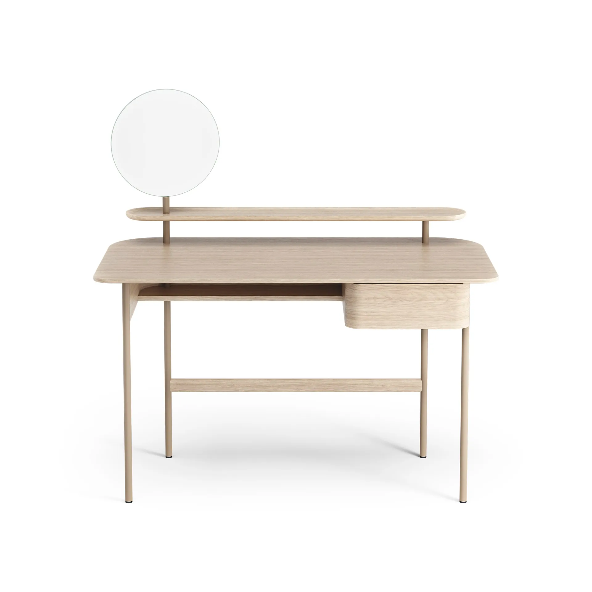Luna desk with drawer, shelf and mirror, Oak white-pigmented Swedese