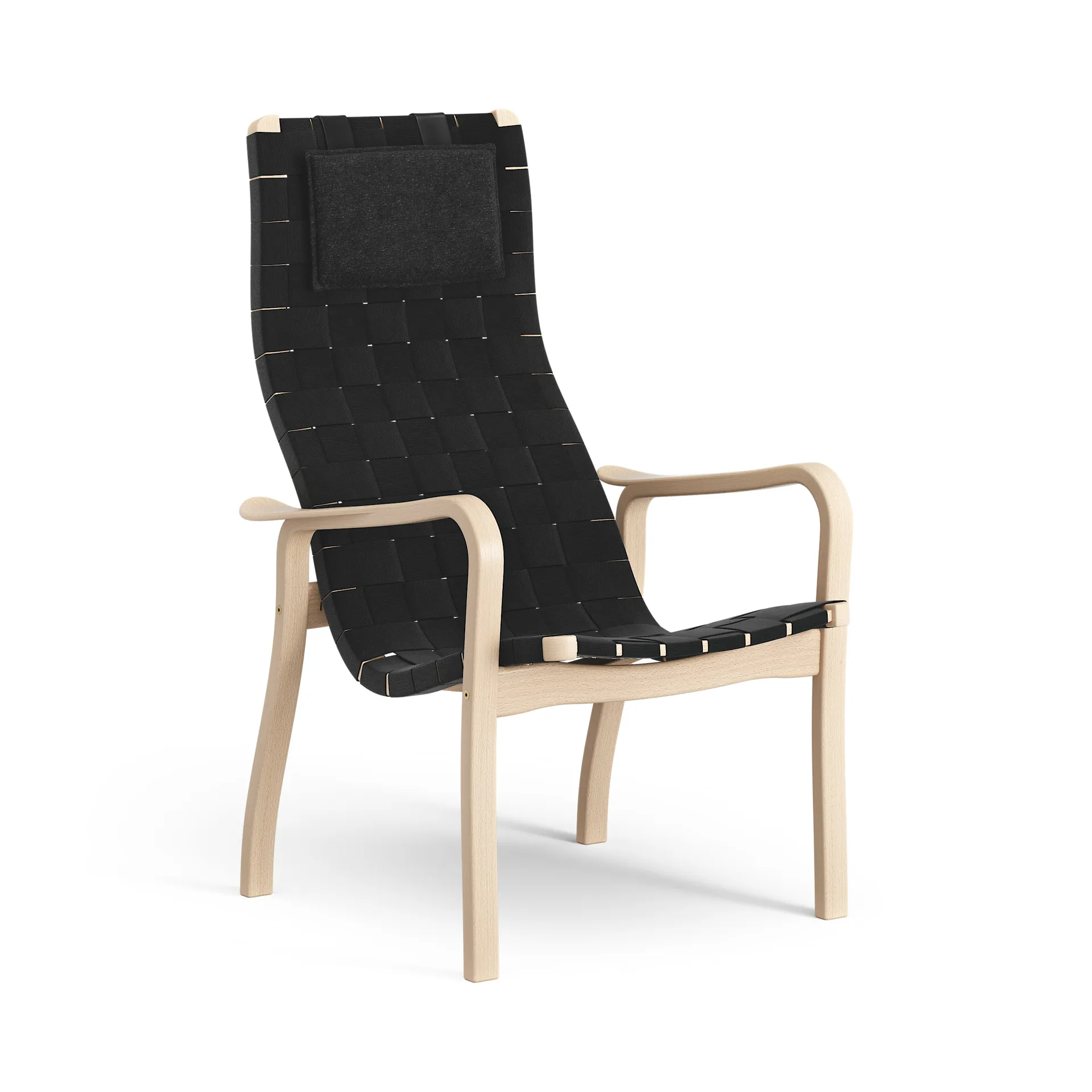 Primo arm chair high with neck cushion laquered beech, Black Swedese