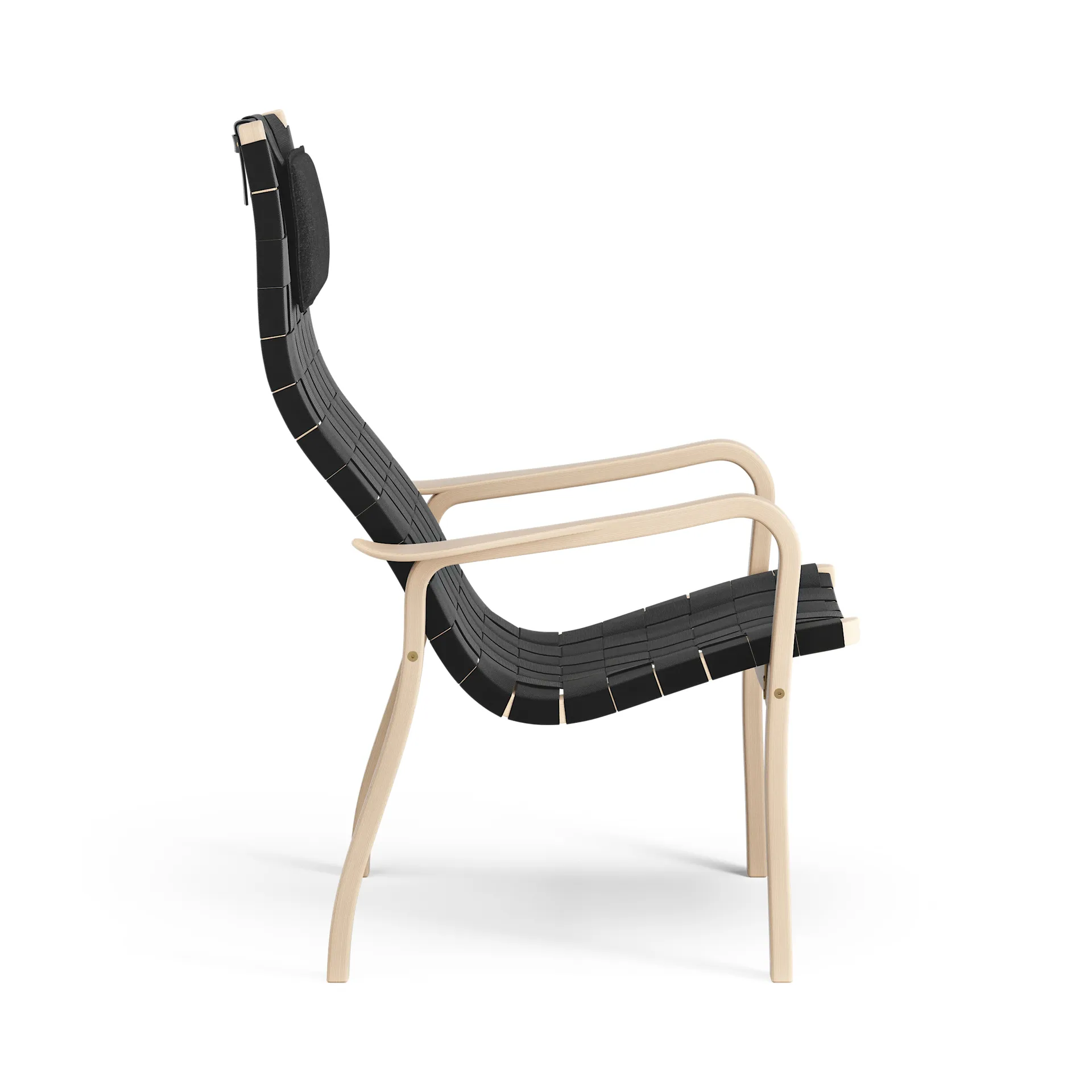 Primo arm chair high with neck cushion laquered beech, Black Swedese