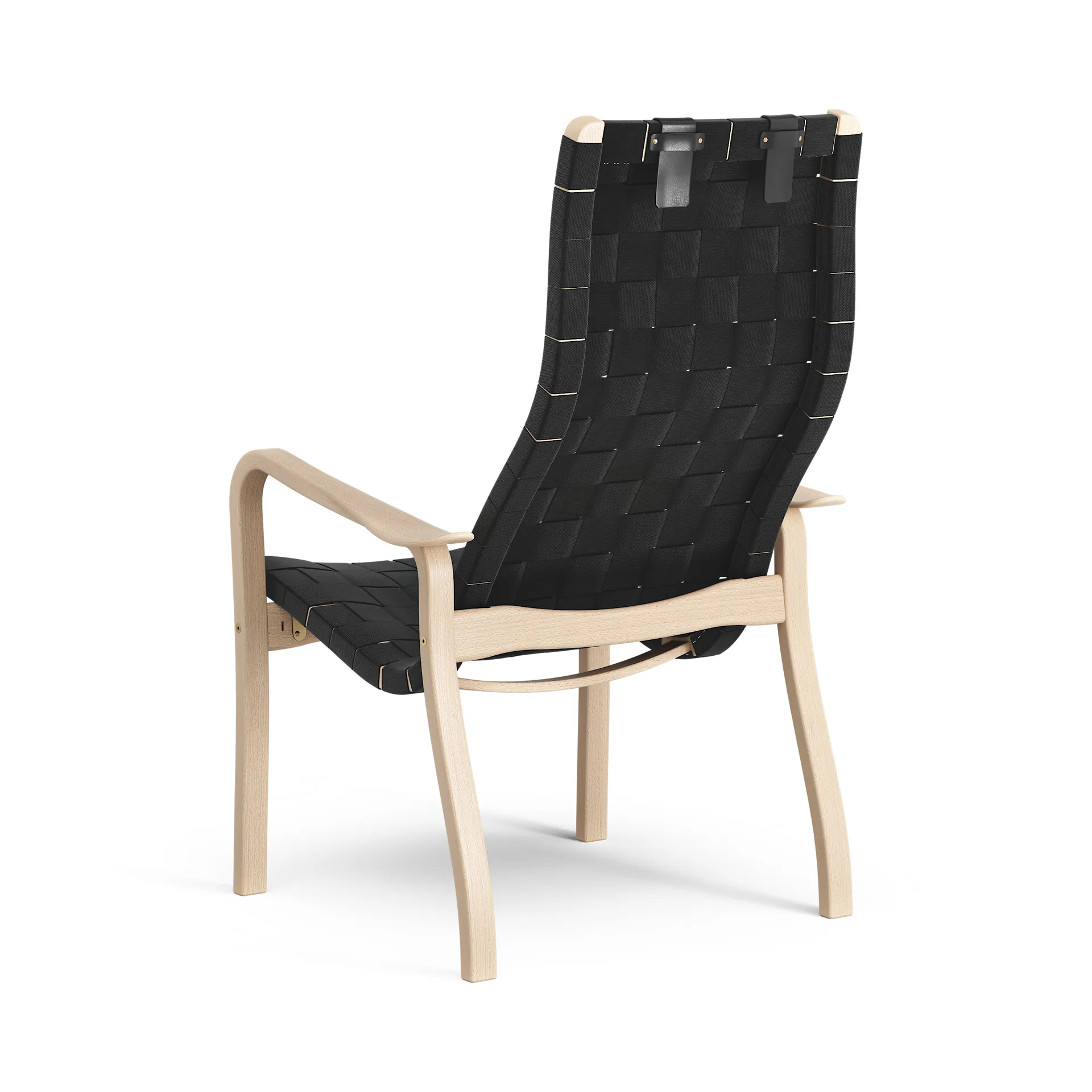 Primo arm chair high with neck cushion laquered beech, Black Swedese