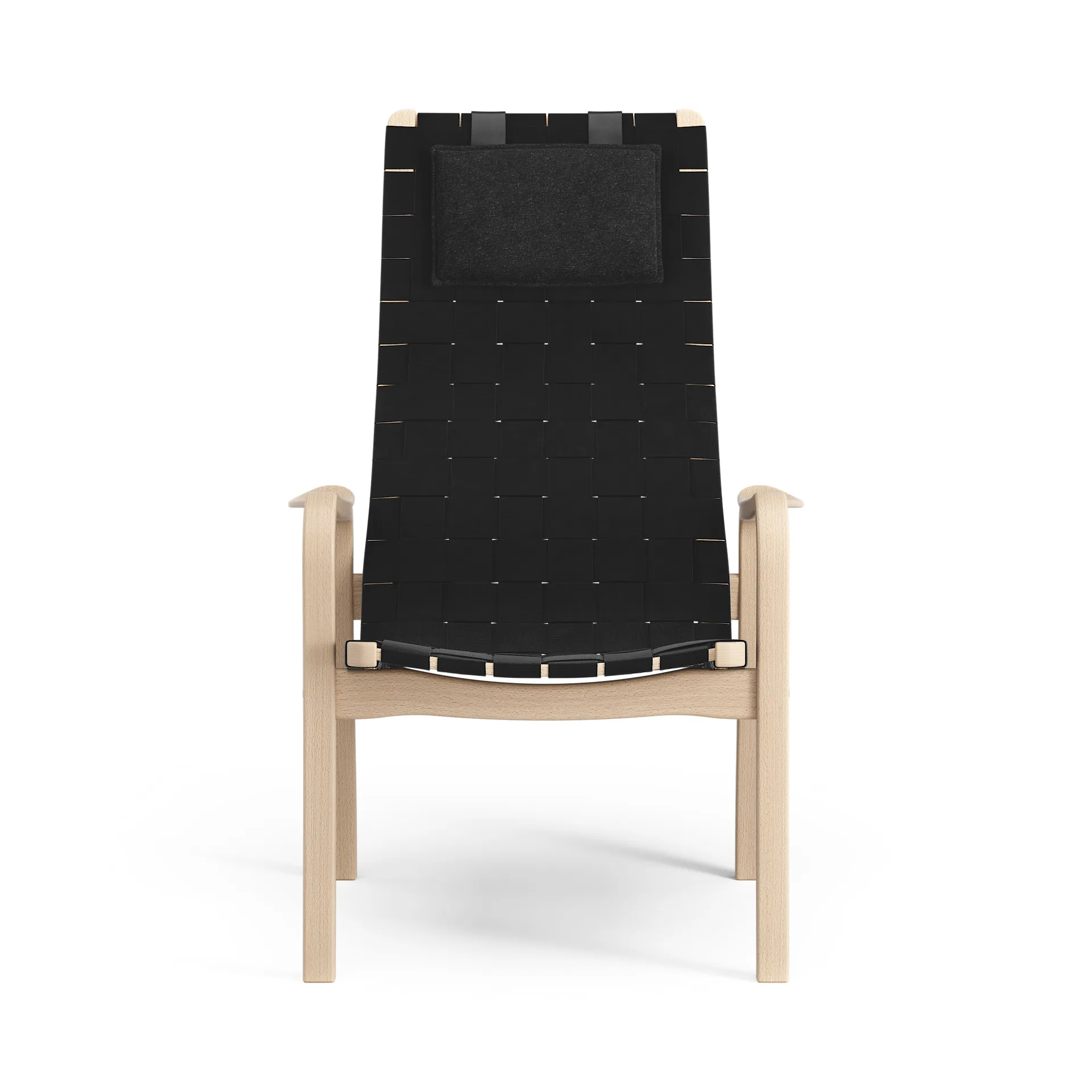 Primo arm chair high with neck cushion laquered beech, Black Swedese