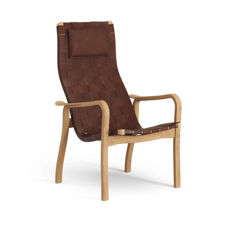 Primo arm chair high with neck cushion oiled oak - Belt leather brown / red - Swedese