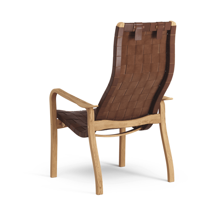 Primo arm chair high with neck cushion oiled oak - Belt leather brown / red - Swedese