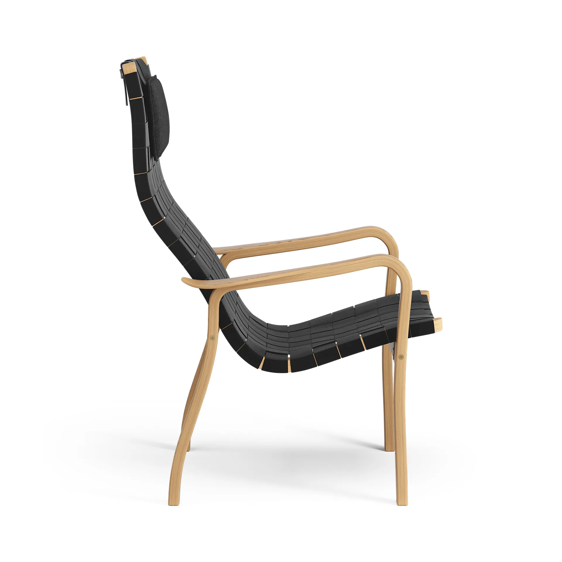 Primo arm chair high with neck cushion oiled oak, Black Swedese