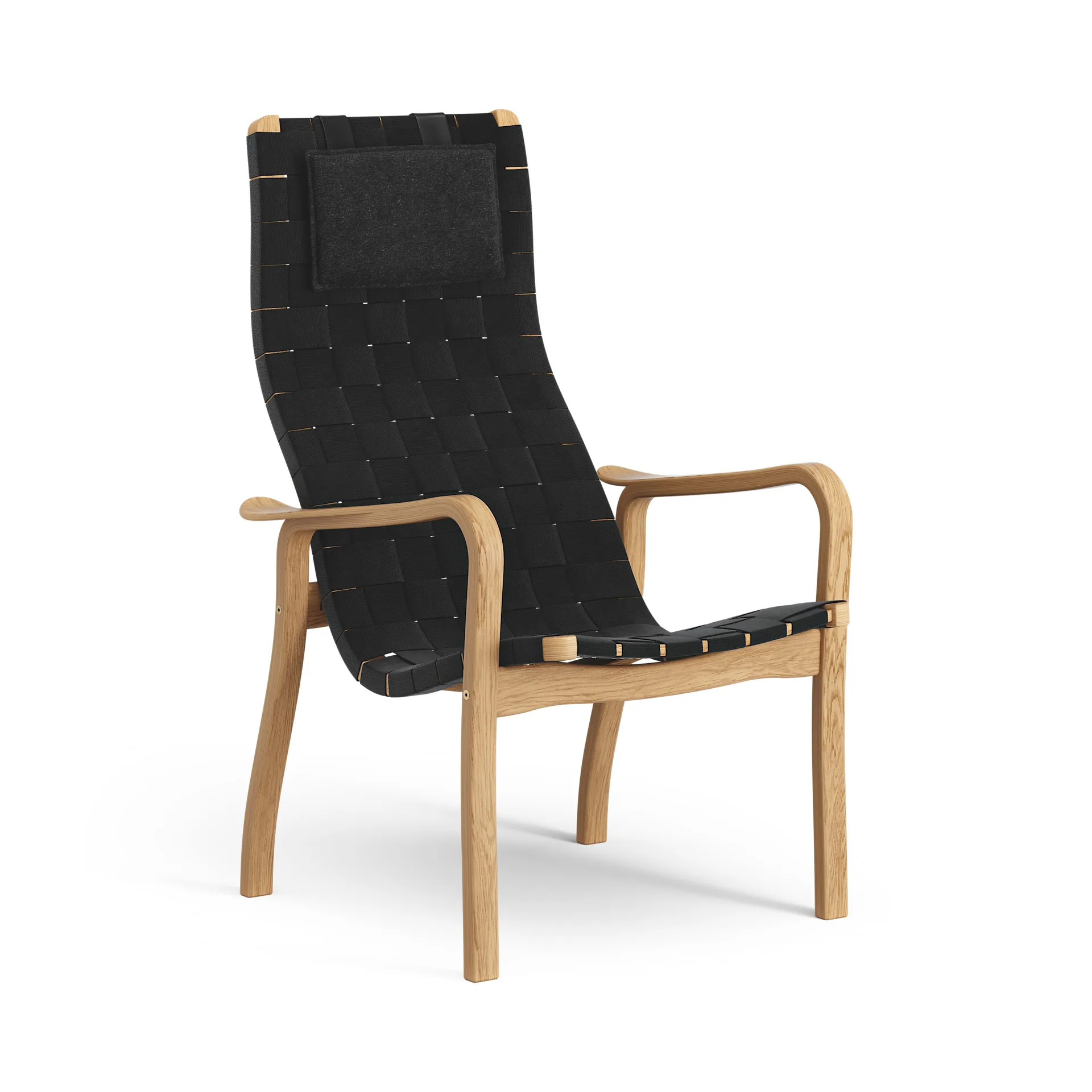 Primo arm chair high with neck cushion oiled oak, Black Swedese