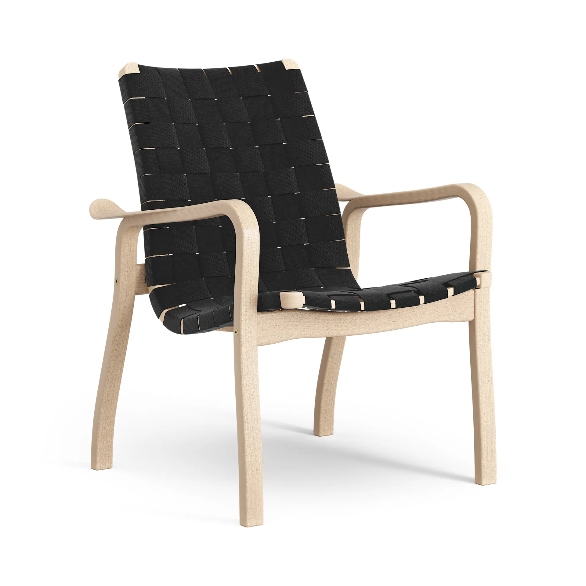 Primo arm chair low laquered beech, Black Swedese