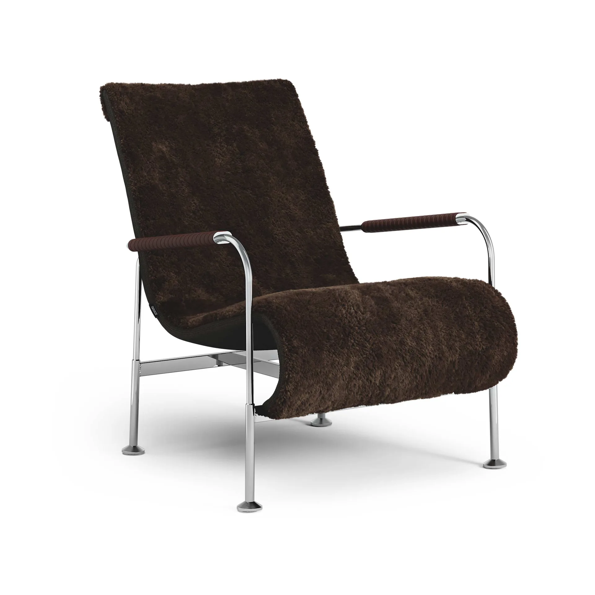 Serpentine armchair, Sheepskin Espresso-chrome-Tärnsjö Tobacco Swedese