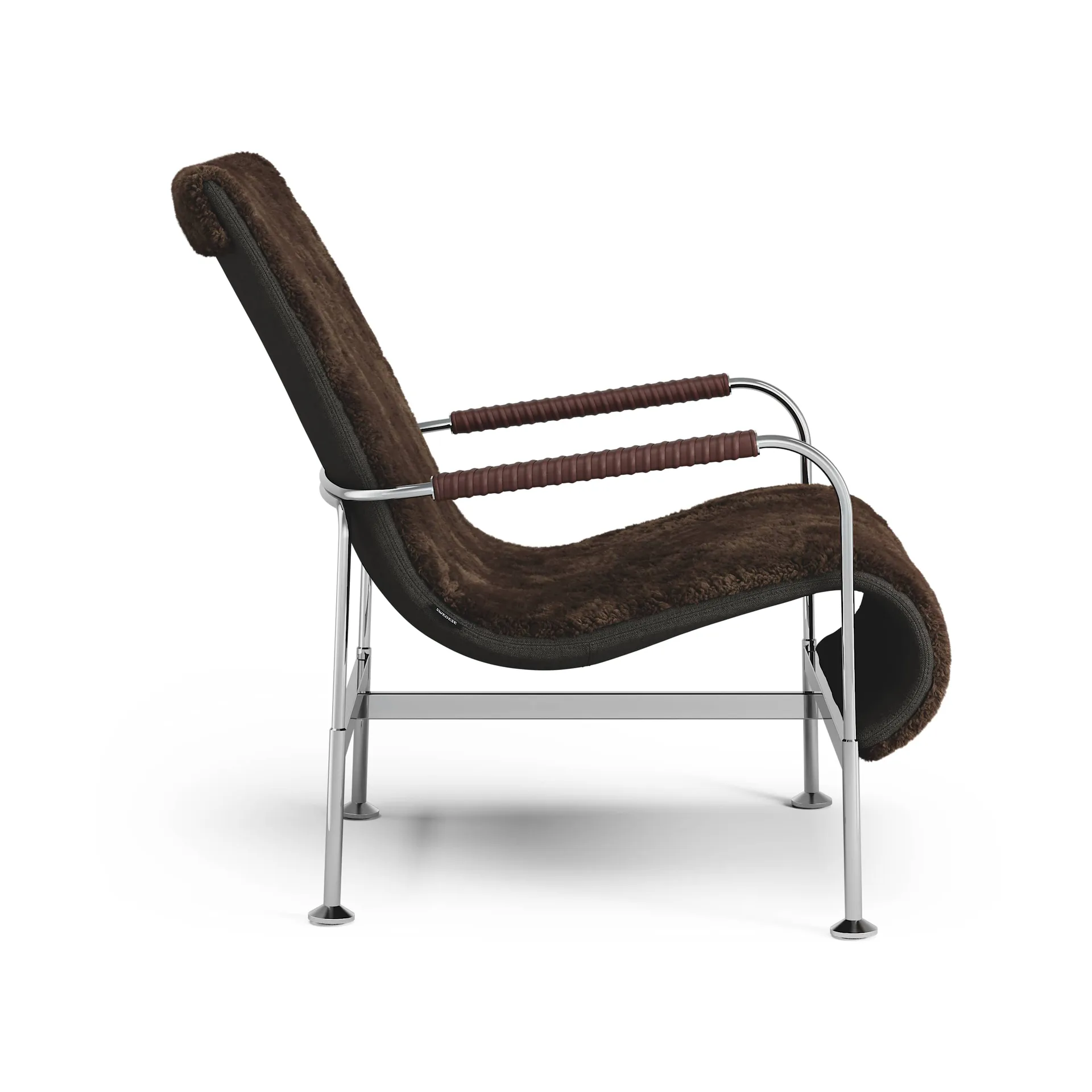 Serpentine armchair, Sheepskin Espresso-chrome-Tärnsjö Tobacco Swedese
