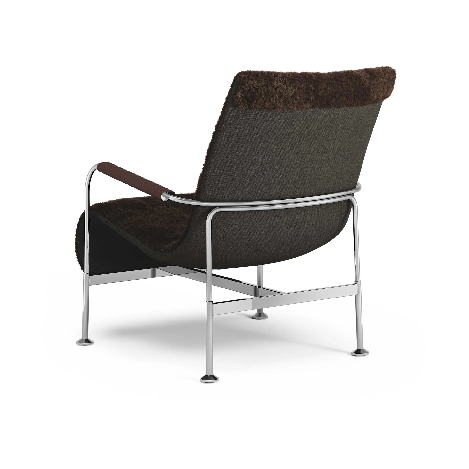 Serpentine armchair, Sheepskin Espresso-chrome-Tärnsjö Tobacco Swedese