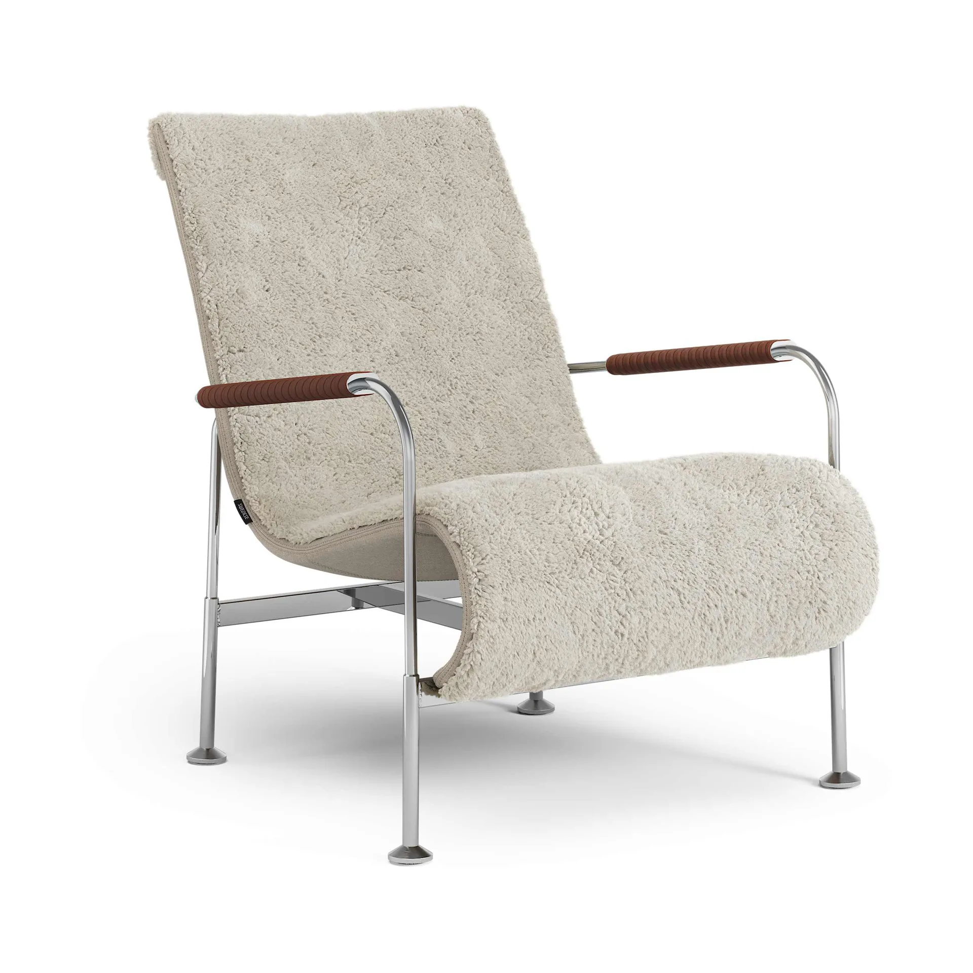 Serpentine armchair, Sheepskin Moonlight-chrome-Tärnsjö Cognac Swedese