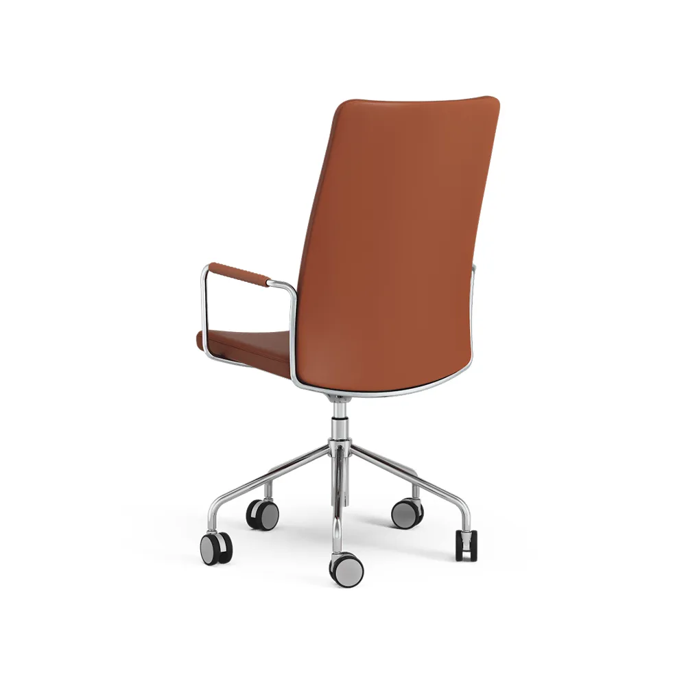 Stella high office chair can be raised/lowered without tilting, Leather elmosoft 33001 brown, chrome, adjustable seat height Swedese