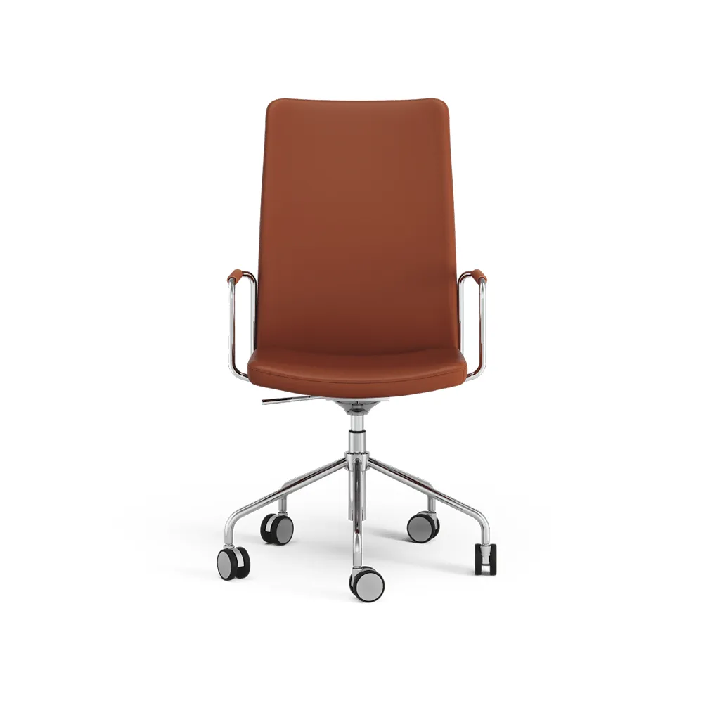 Stella high office chair can be raised/lowered without tilting, Leather elmosoft 33001 brown, chrome, adjustable seat height Swedese