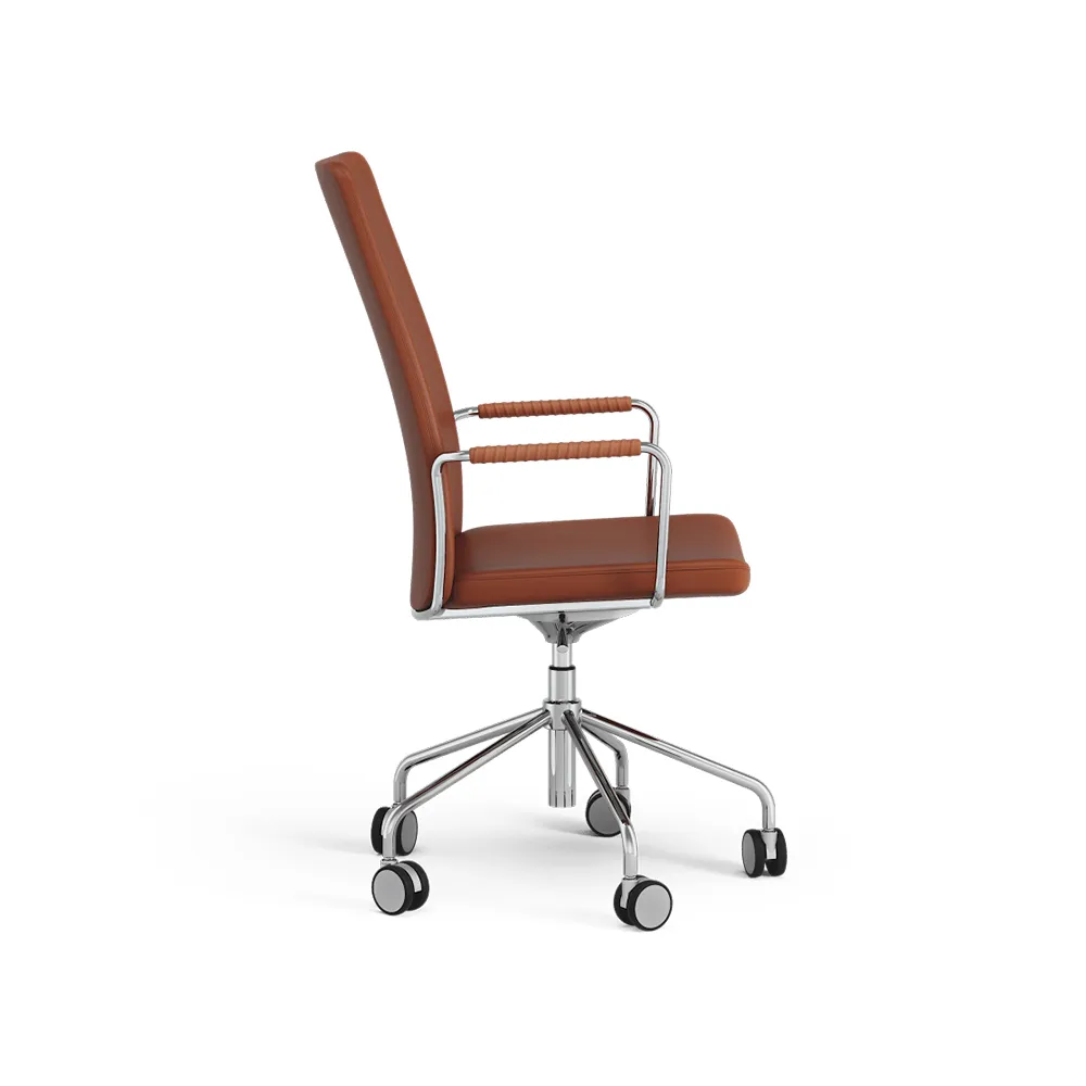 Stella high office chair can be raised/lowered without tilting, Leather elmosoft 33001 brown, chrome, adjustable seat height Swedese